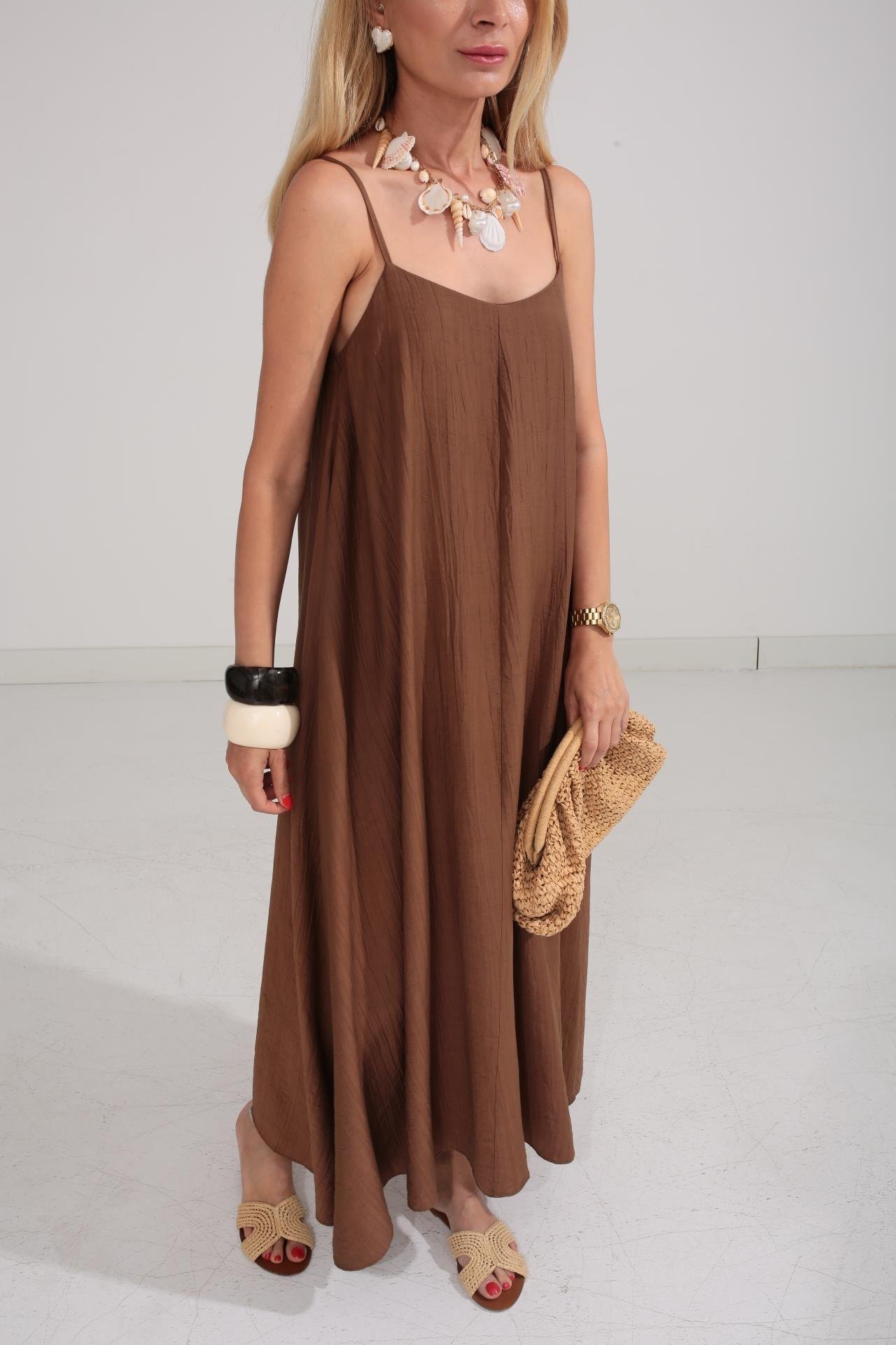 Askısı Ayarlanabilir Kahve Uzun Elbise ELBİSE | NO33