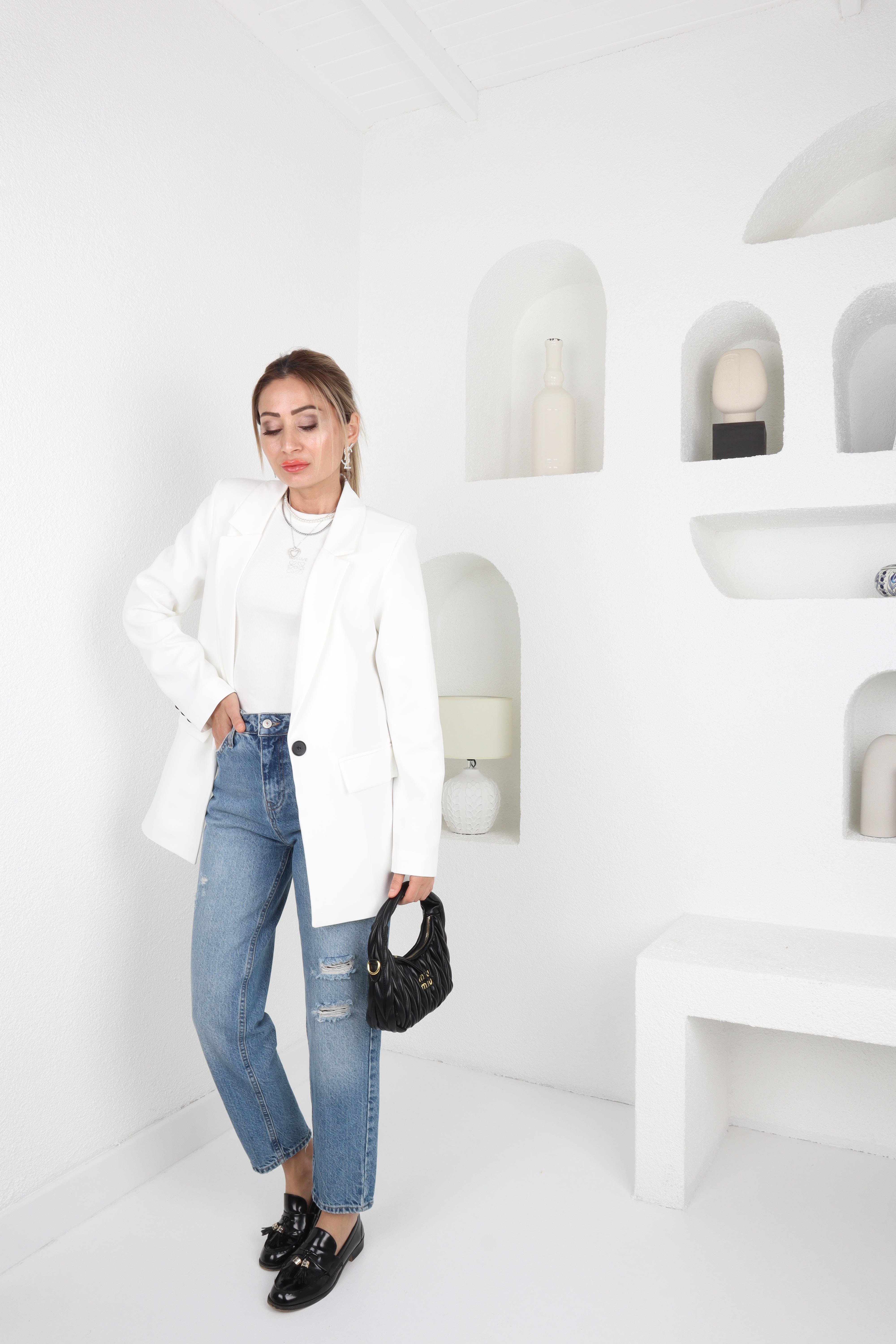 Atlas Tek Düğme Beyaz Blazer Ceket CEKET