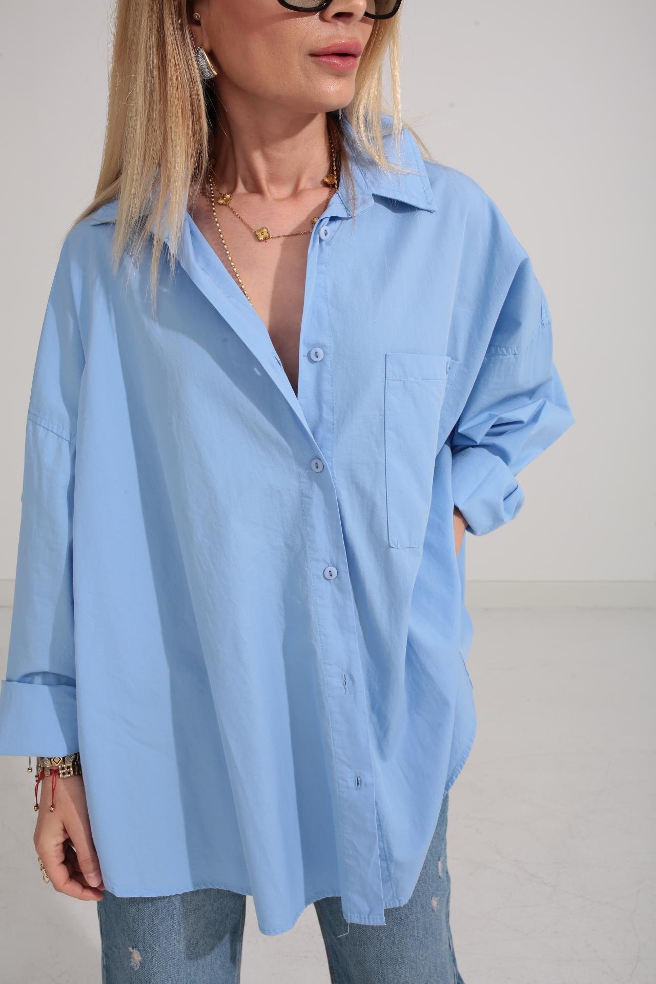 Bebe Mavi Oversize Tek Cepli Gömlek GÖMLEK