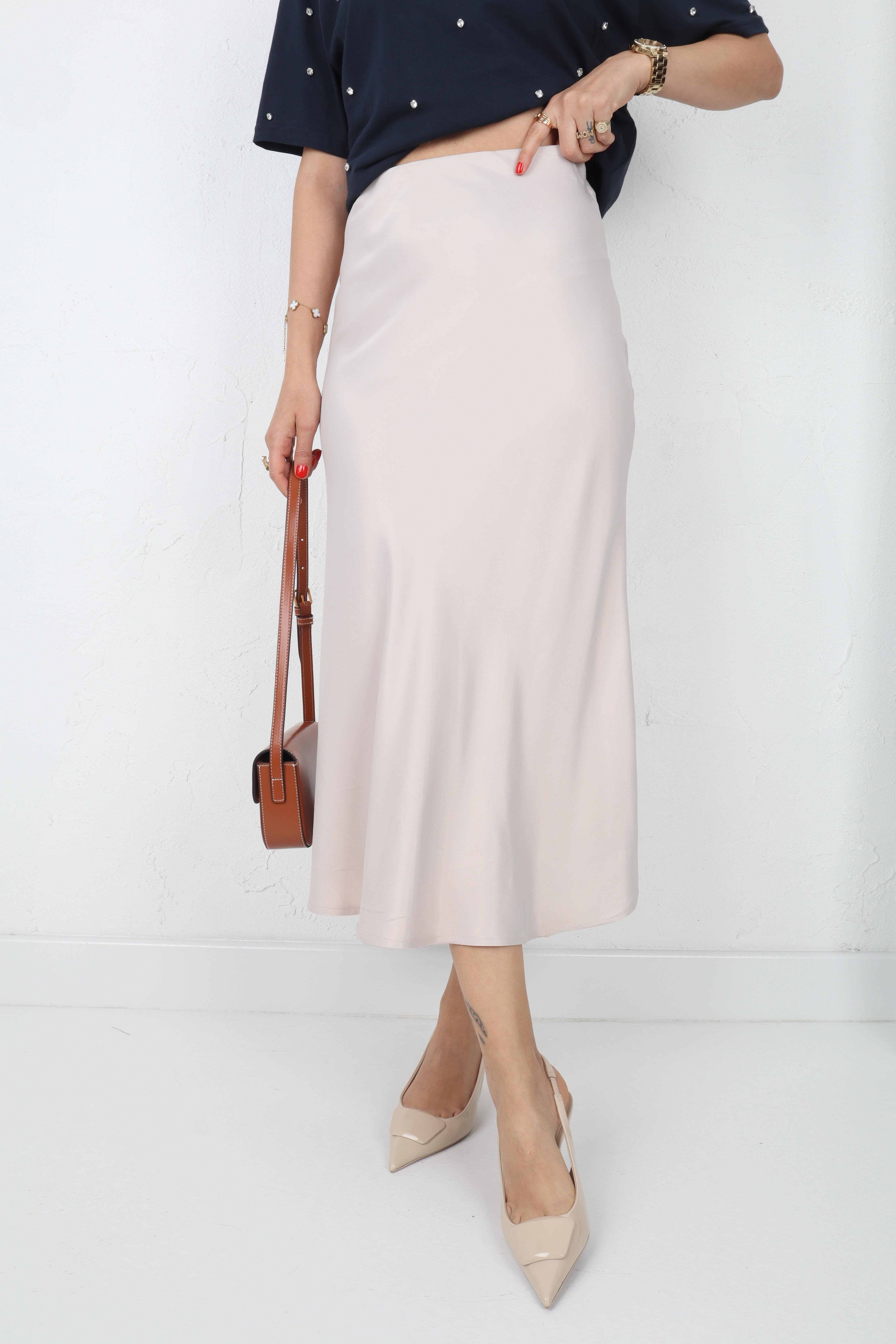 Bej Beli Lastikli Saten Etek ETEK