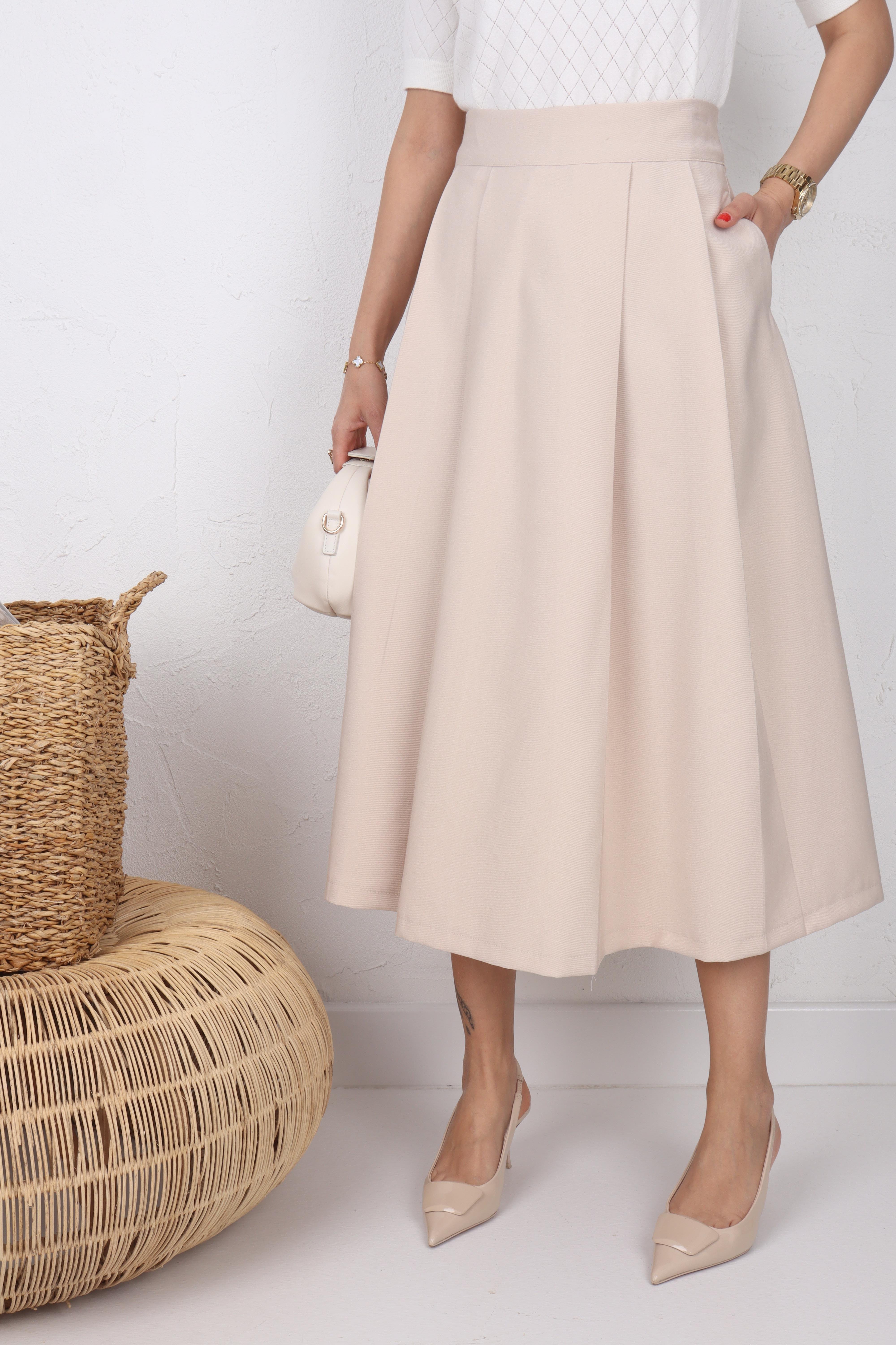 Bej Çift Pileli Kloş Etek ETEK