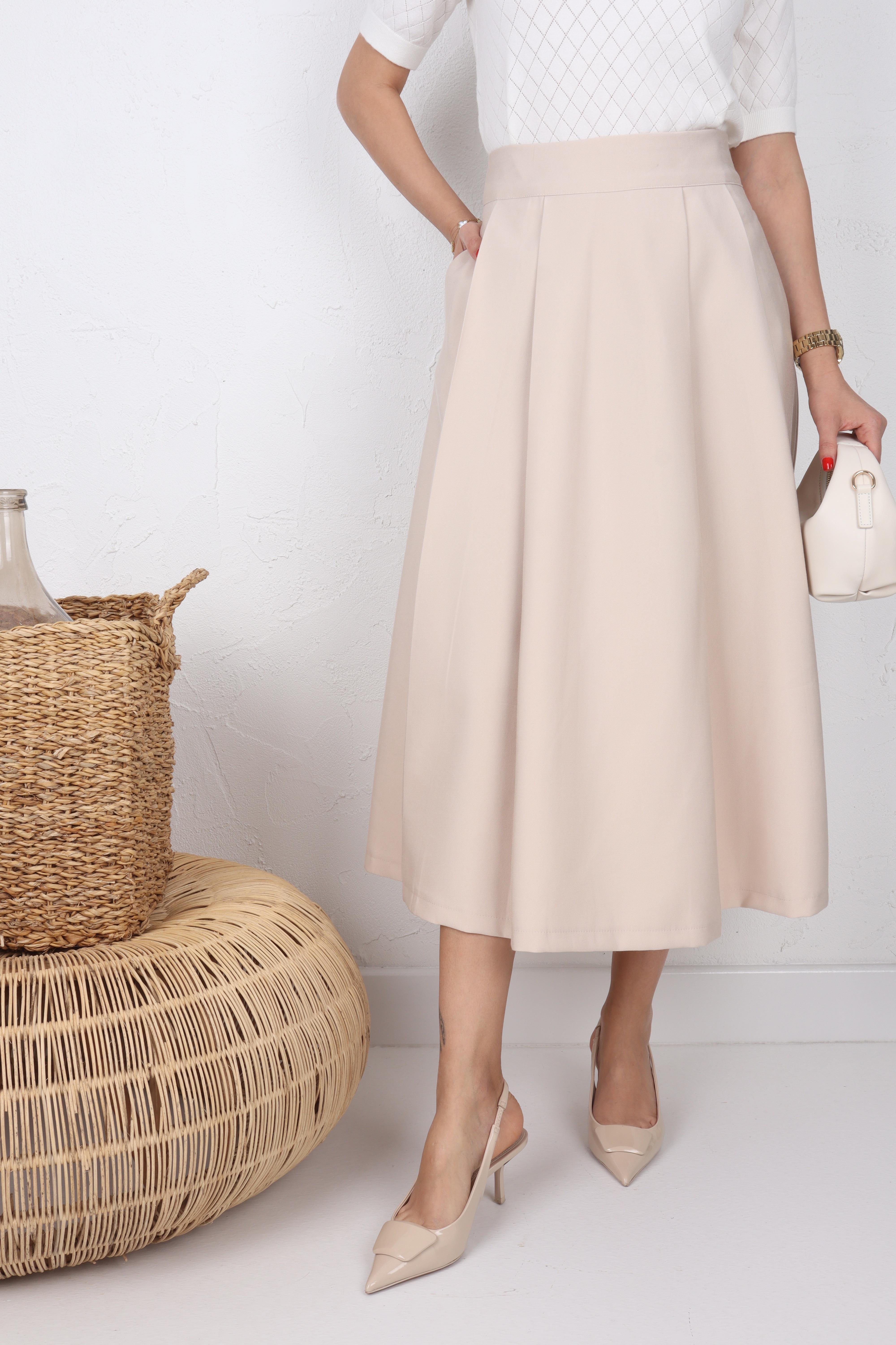 Bej Çift Pileli Kloş Etek ETEK