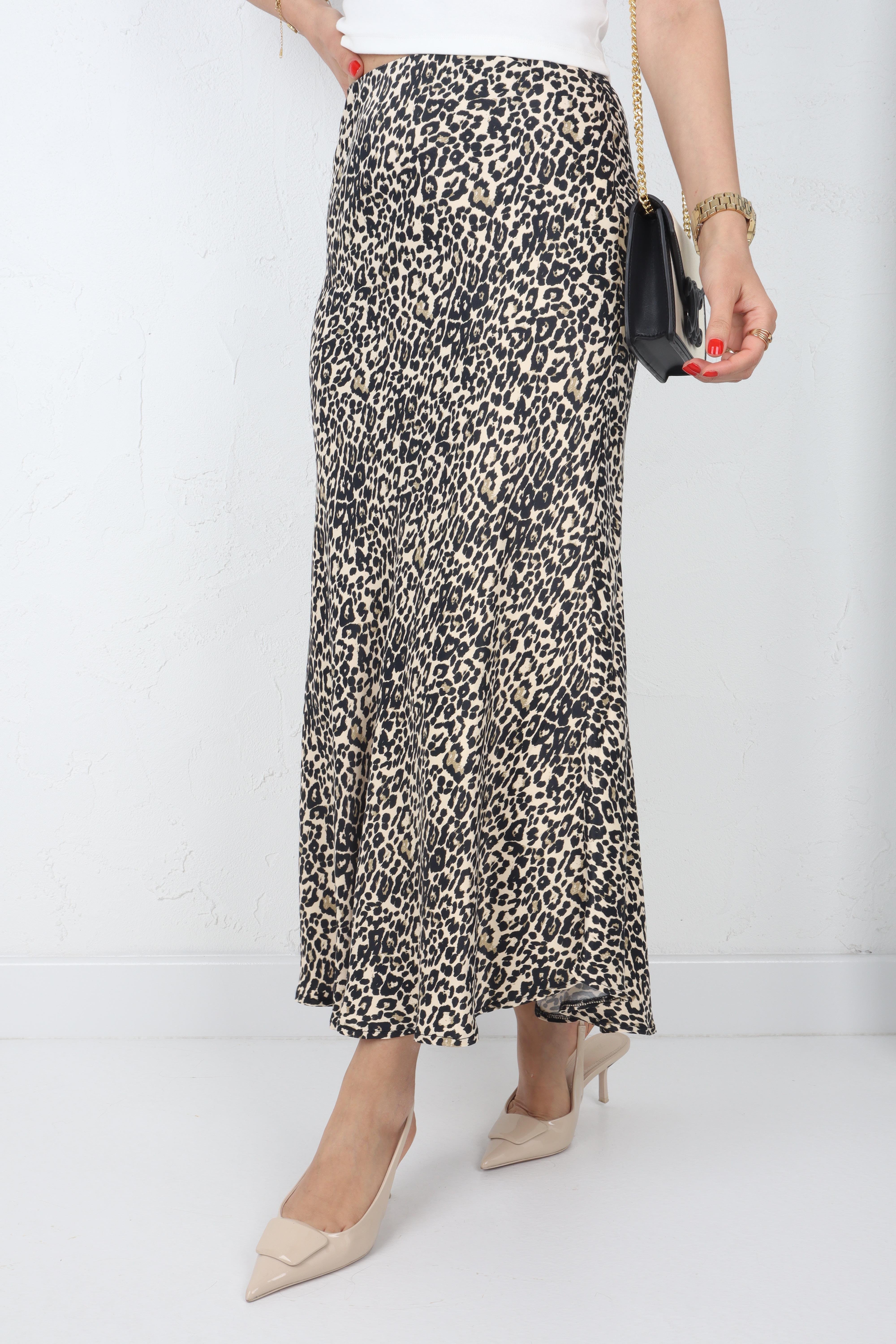 Bej Leopar Desen Saten Etek ETEK