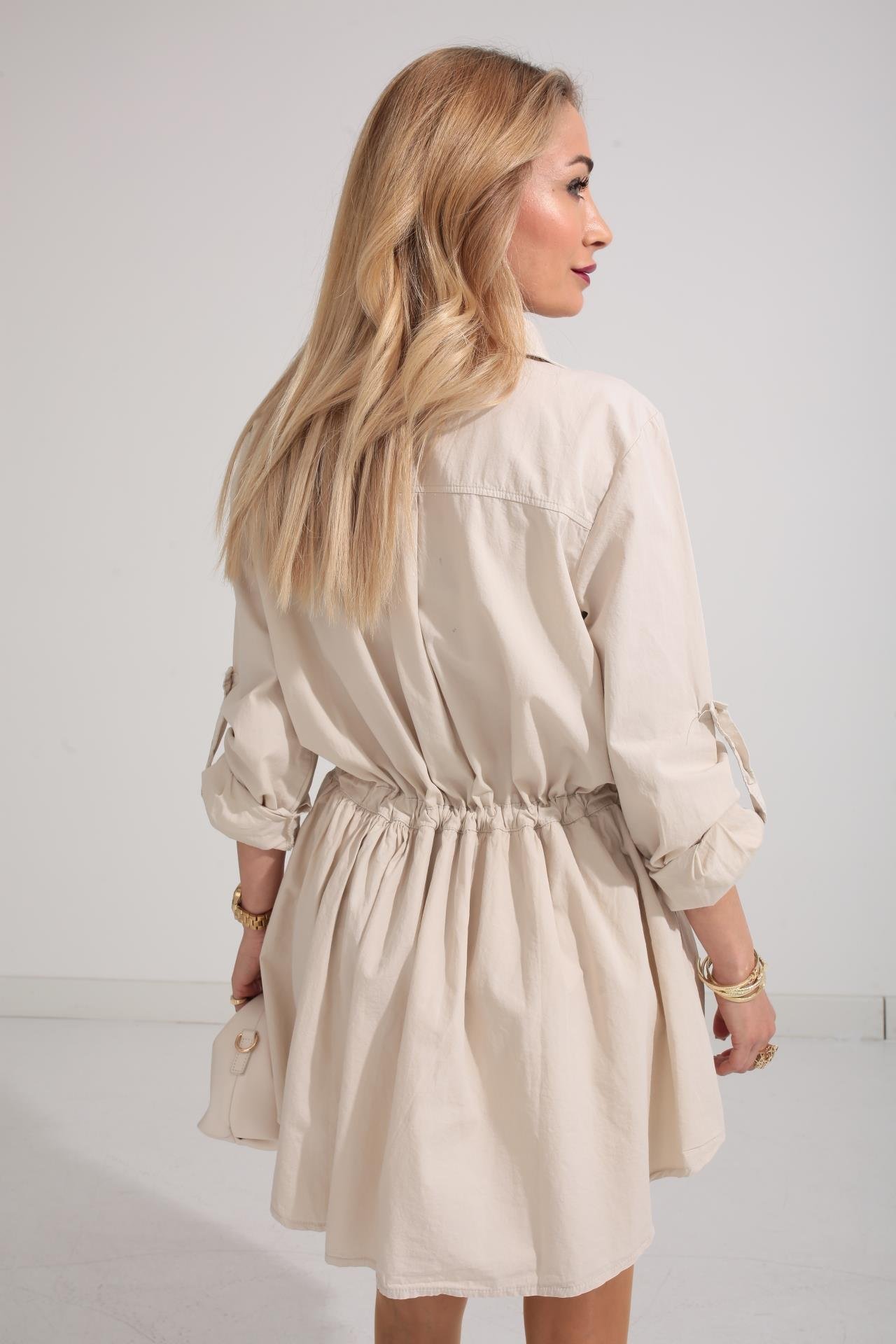 Bej Şort Astarlı Pamuklu Kumaş Elbise ELBİSE