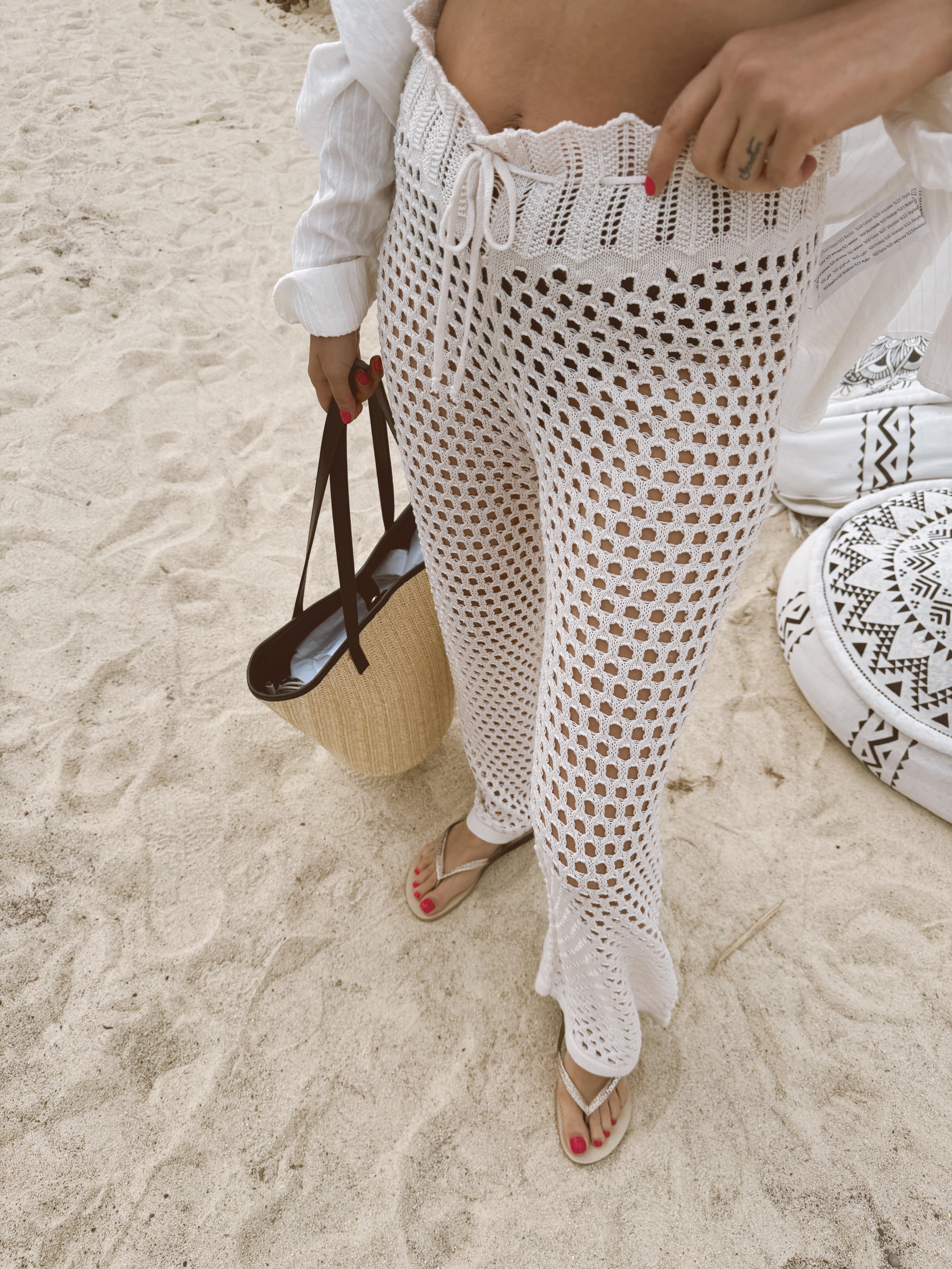 Beli İpli Ajurlu Ekru Pantolon PANTOLON