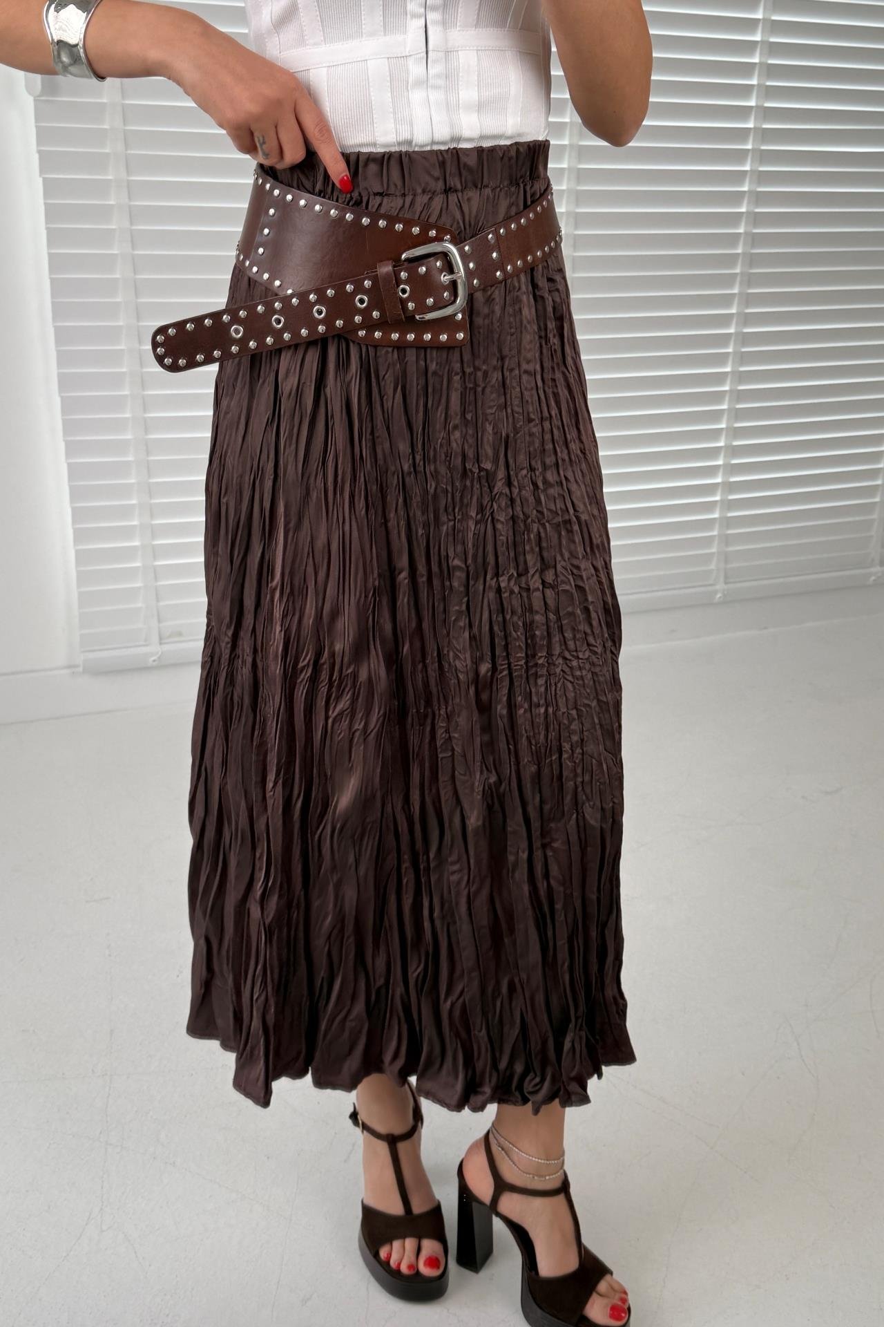 Beli Lastikli Kahve Kraşlı Etek ETEK | NO33