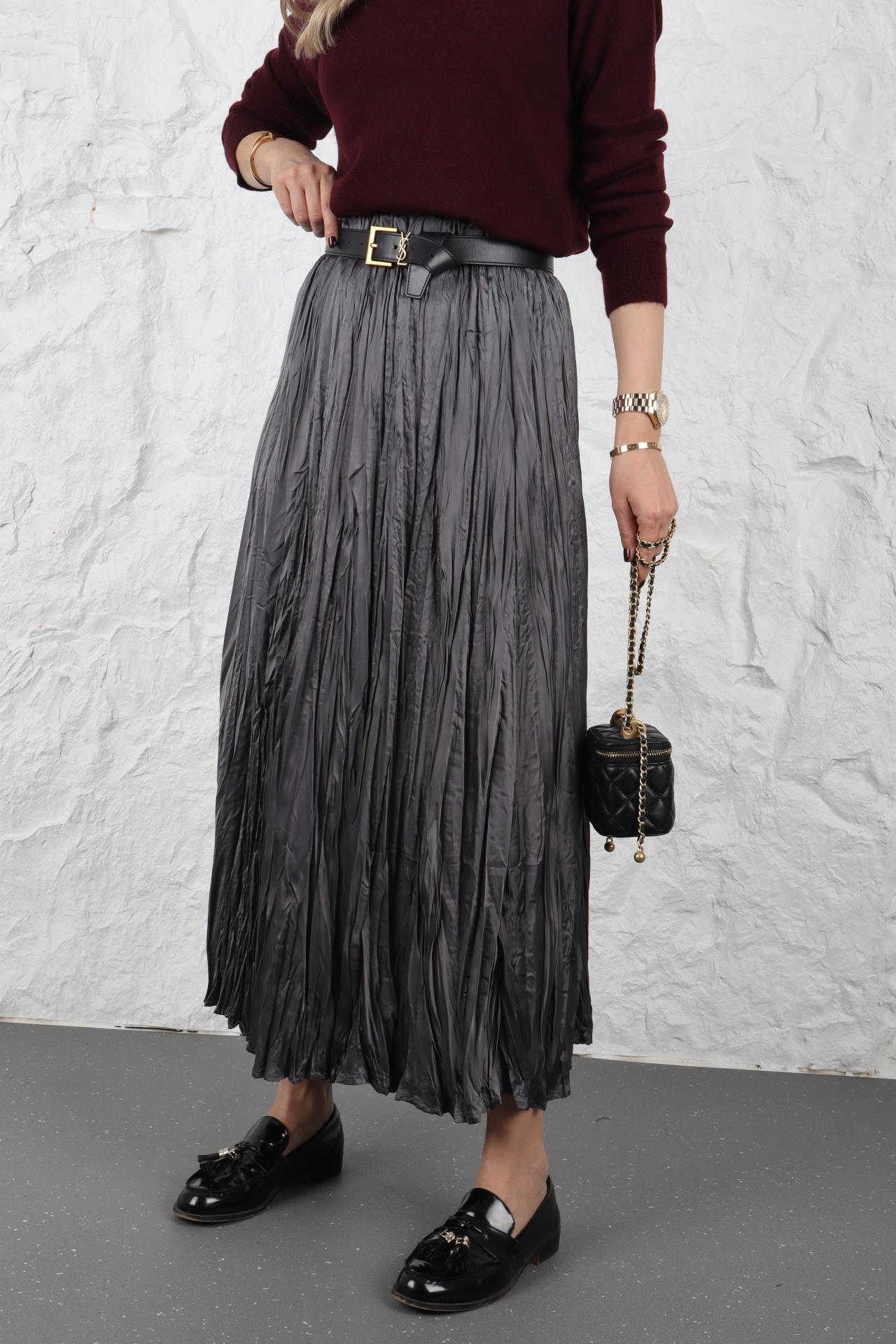 Beli Lastikli Kraslı Füme Etek ETEK