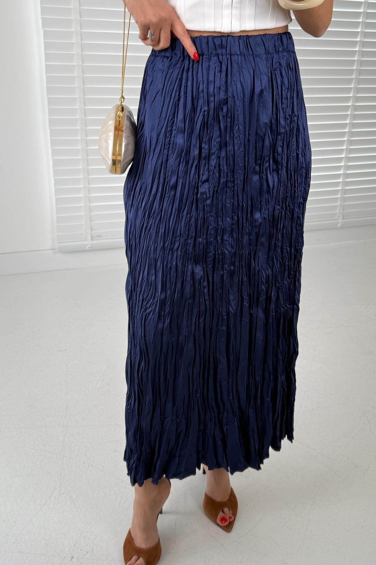 Beli Lastikli Lacivert Kraşlı Etek ETEK | NO33