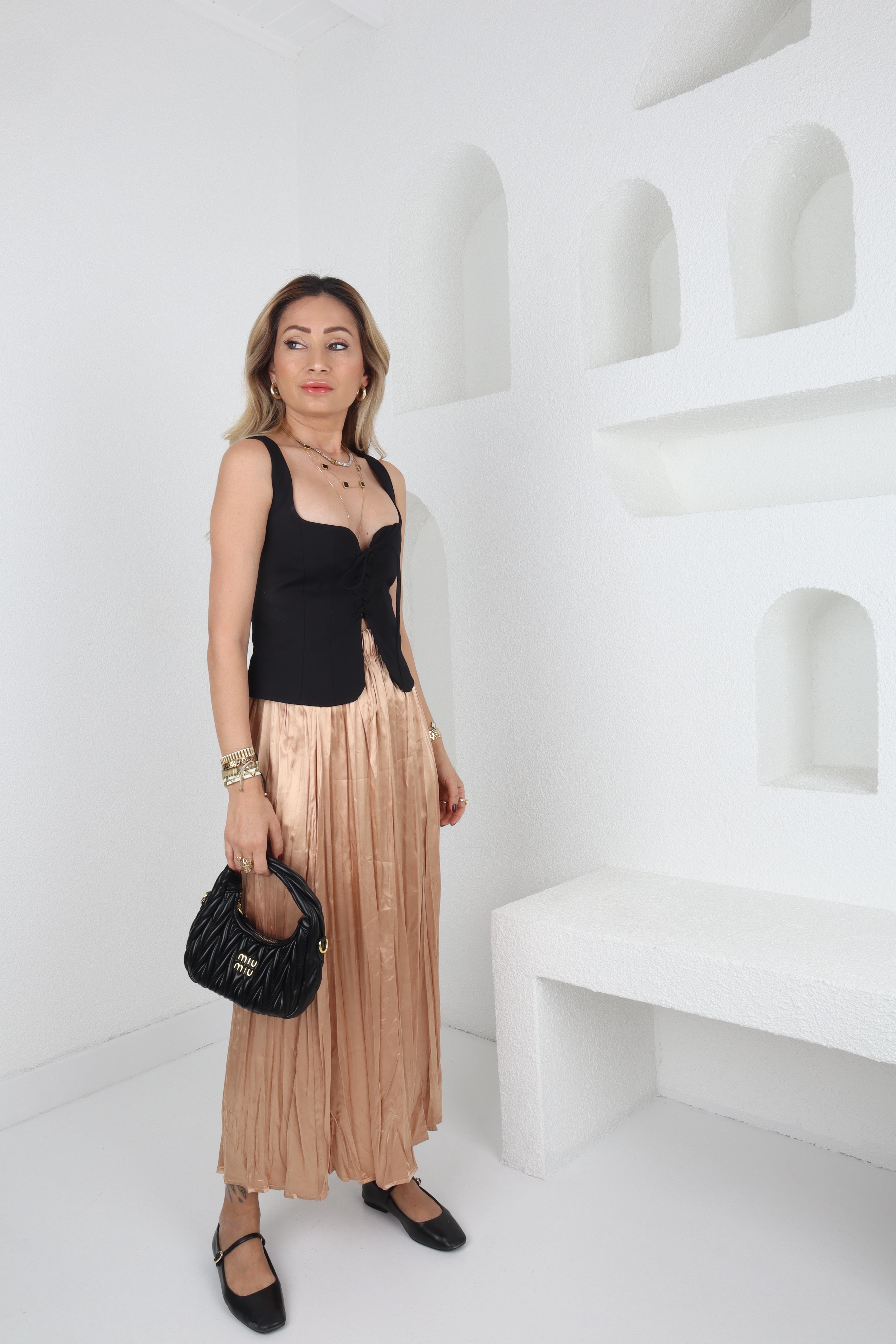 Beli Lastikli Pileli Camel Saten Etek ETEK