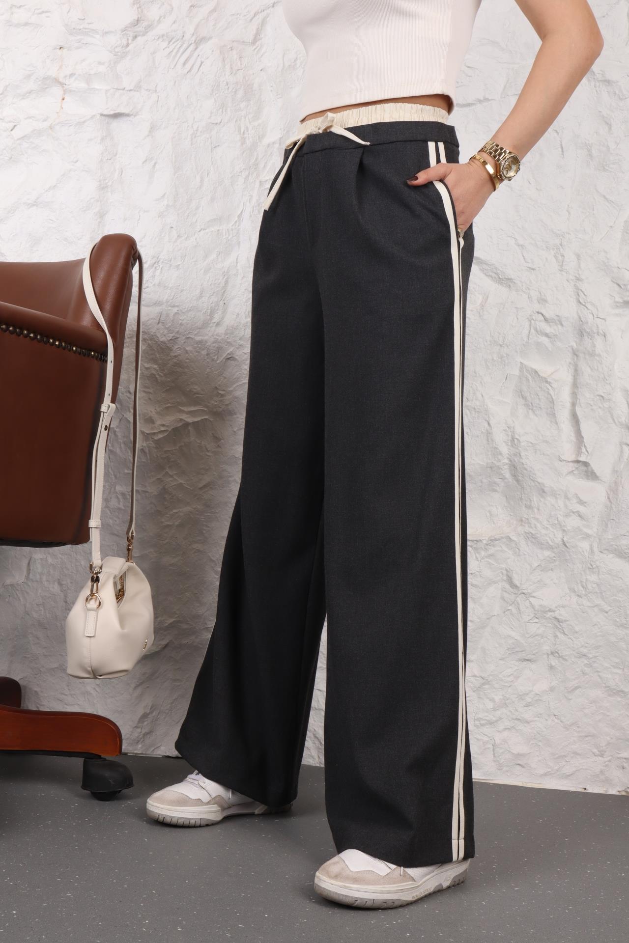 Beli Lastikli Şeritli Füme Pantolon PANTOLON