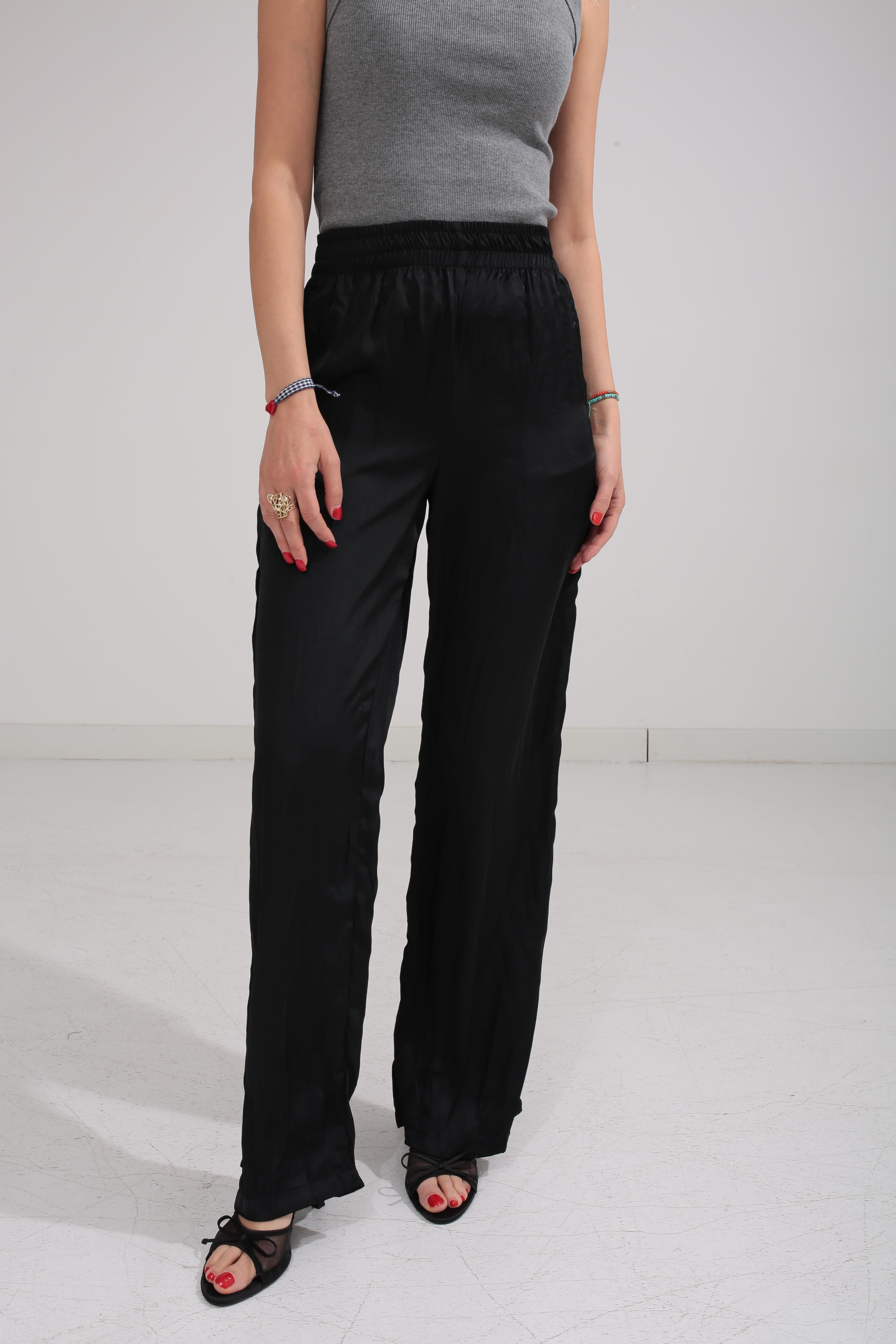 Beli Lastikli Siyah Kraşlı Pantolon PANTOLON | NO33