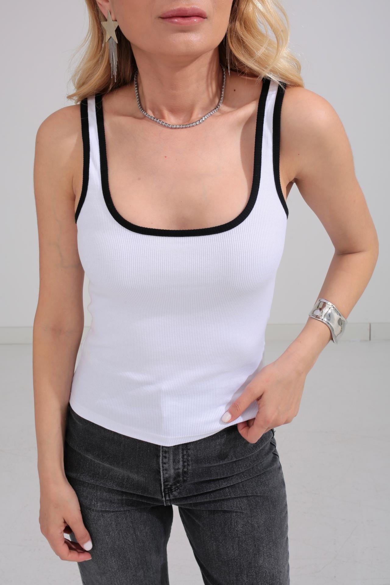 Beyaz Biyeli Fitilli Penye Atlet ATLET | NO33