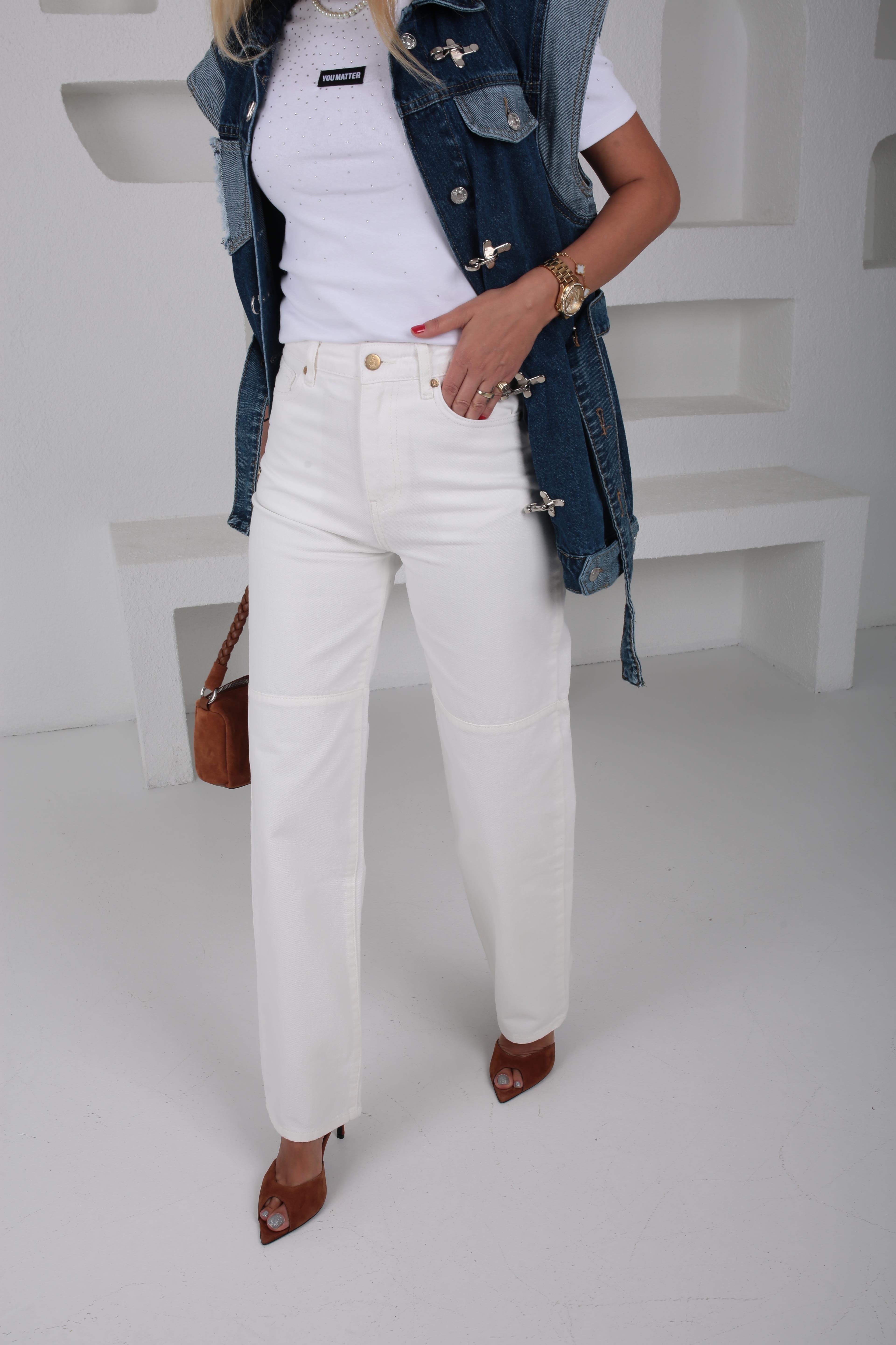 Beyaz Bol Paça Jean JEAN