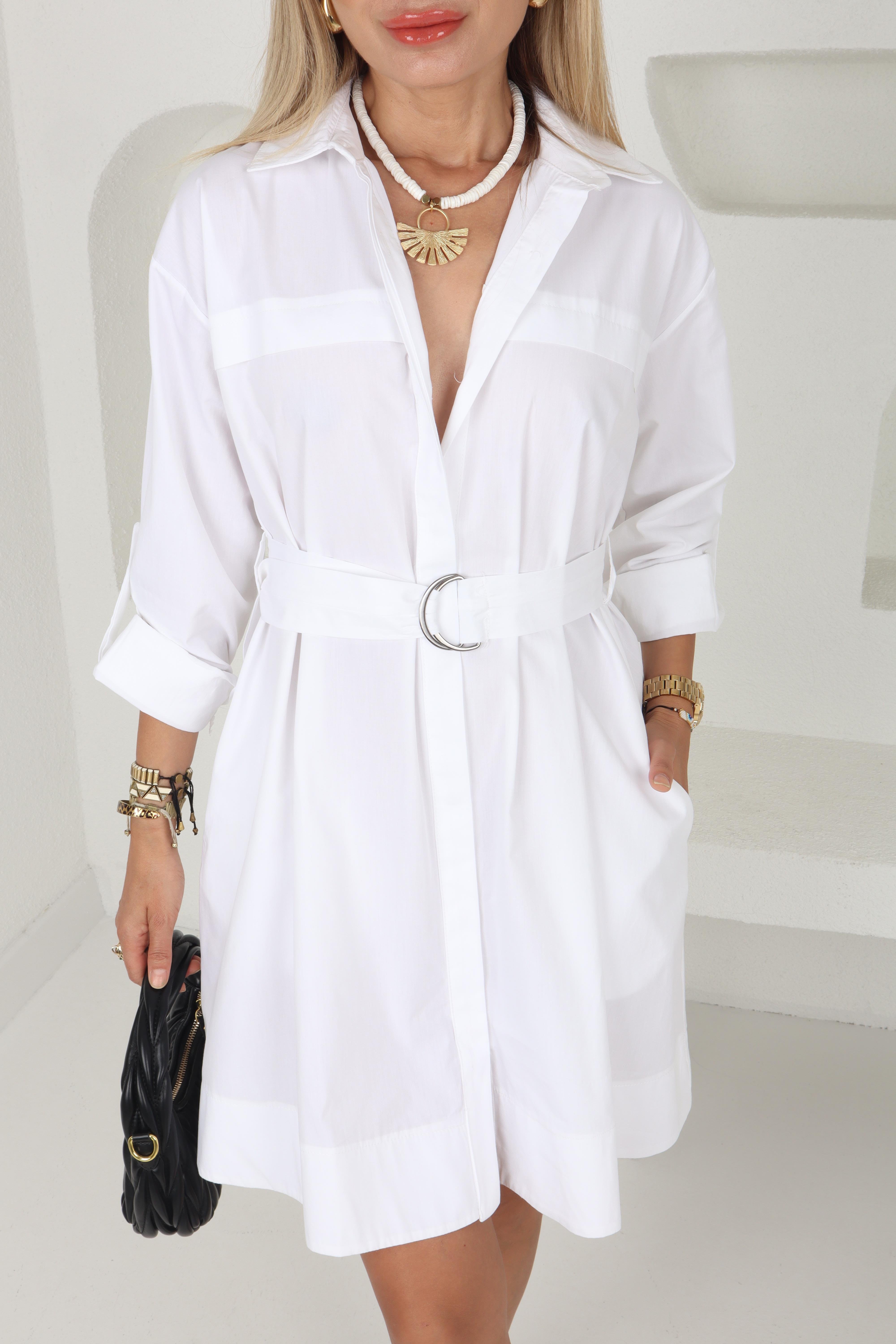 Beyaz Kemerli Oversize Gömlek Elbise ELBİSE