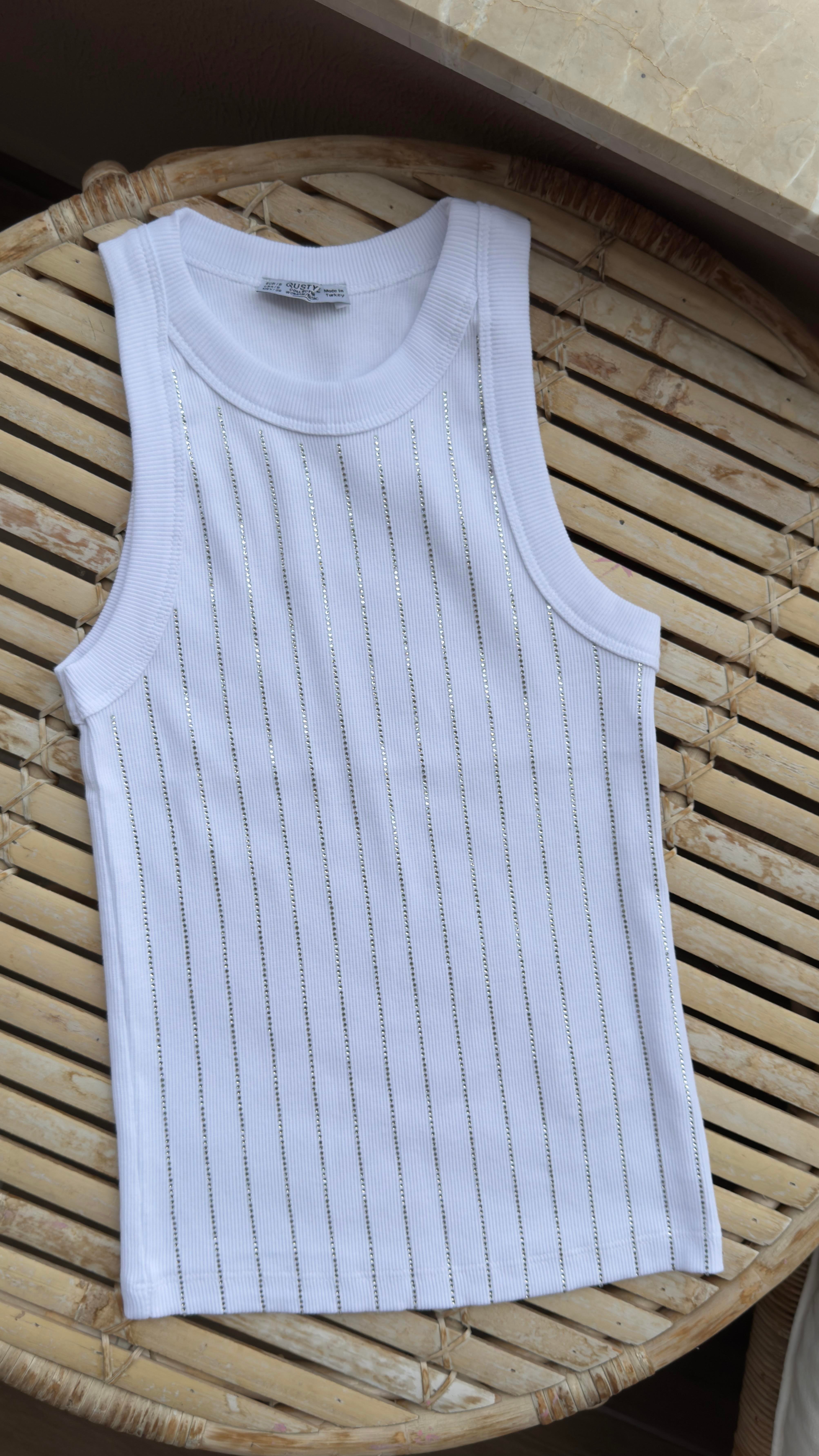 Beyaz Sıralı Taşlı Fitilli Atlet ATLET | NO33