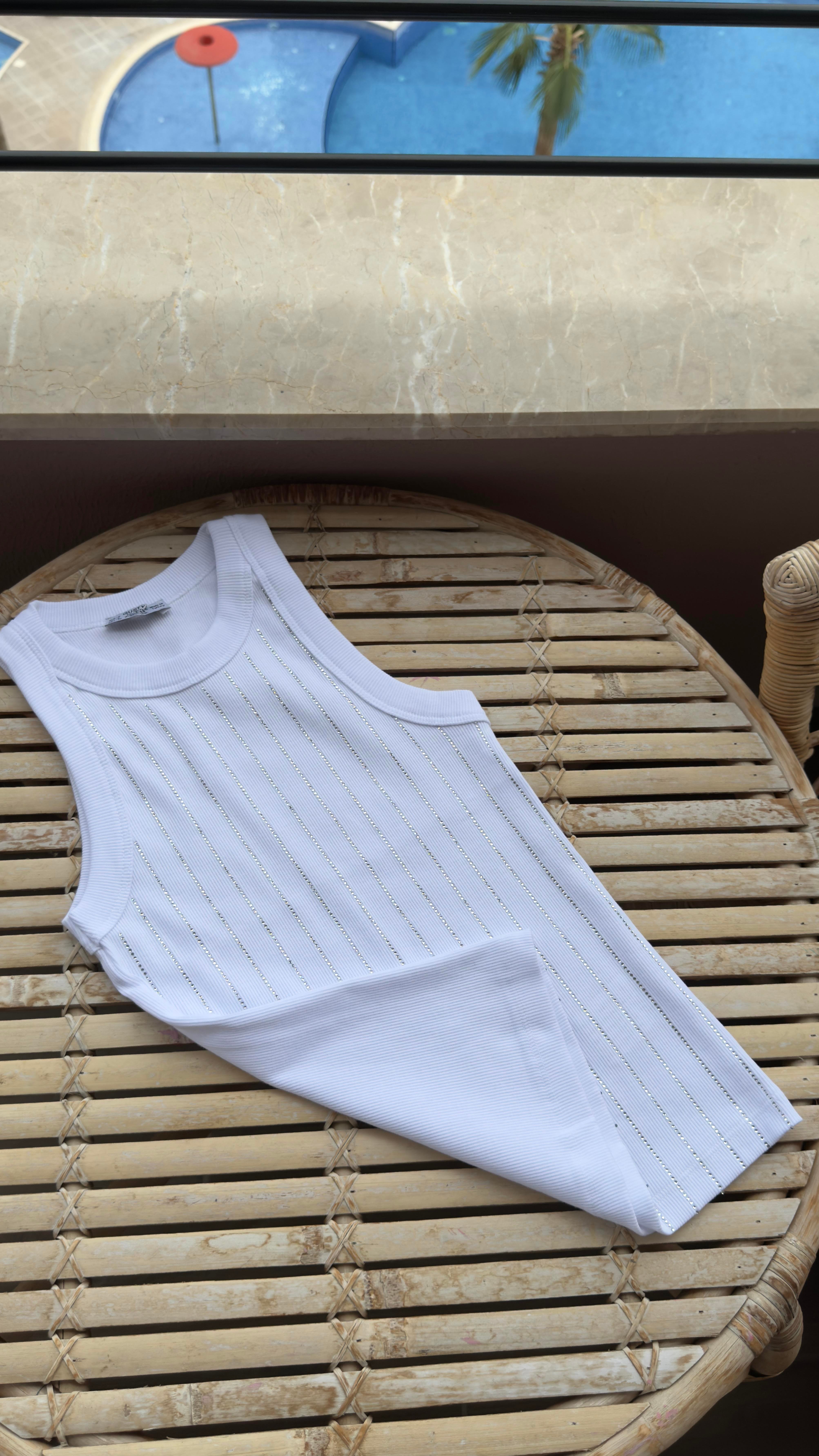 Beyaz Sıralı Taşlı Fitilli Atlet ATLET | NO33