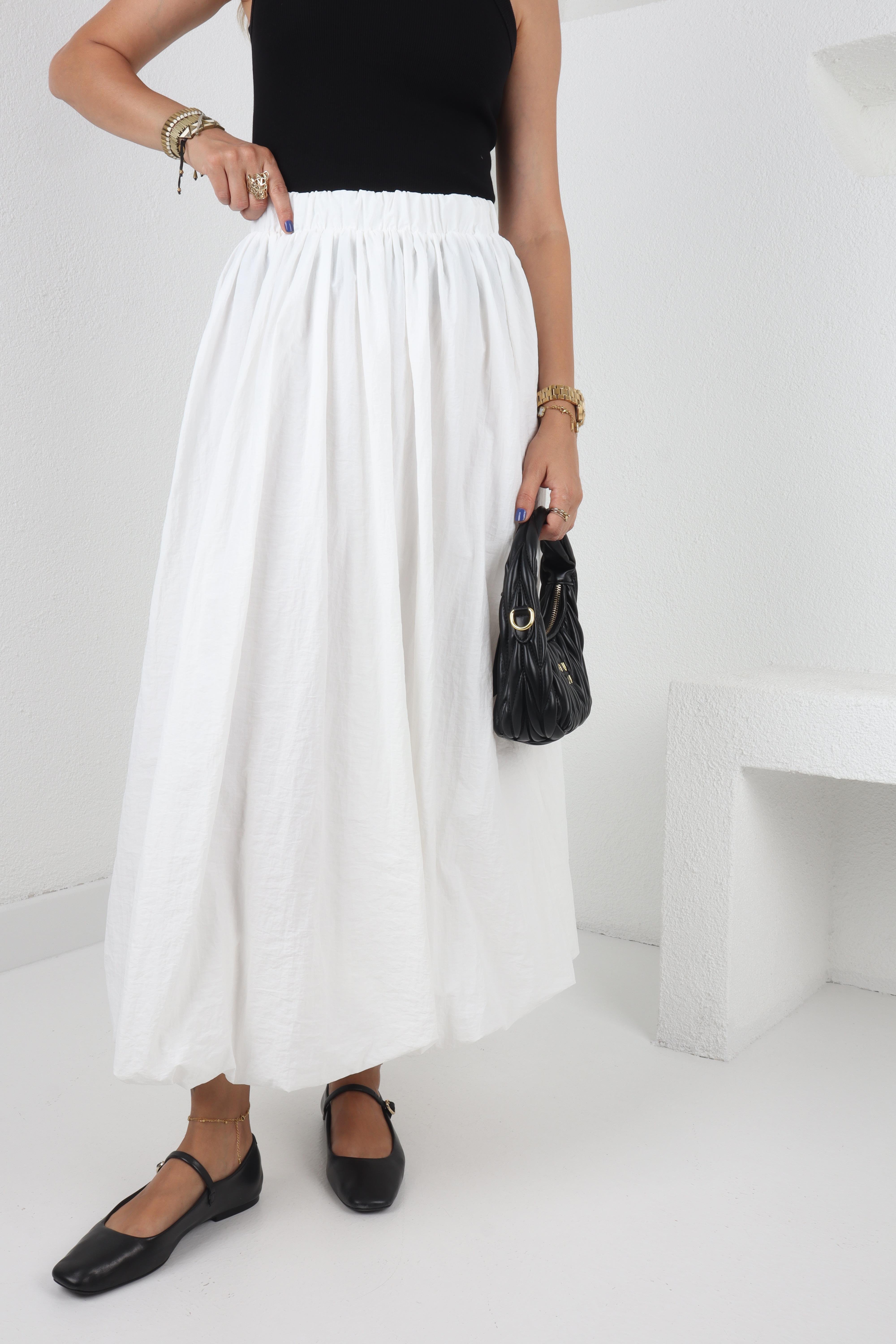Beyaz Uzun Astarlı Balon Etek ETEK