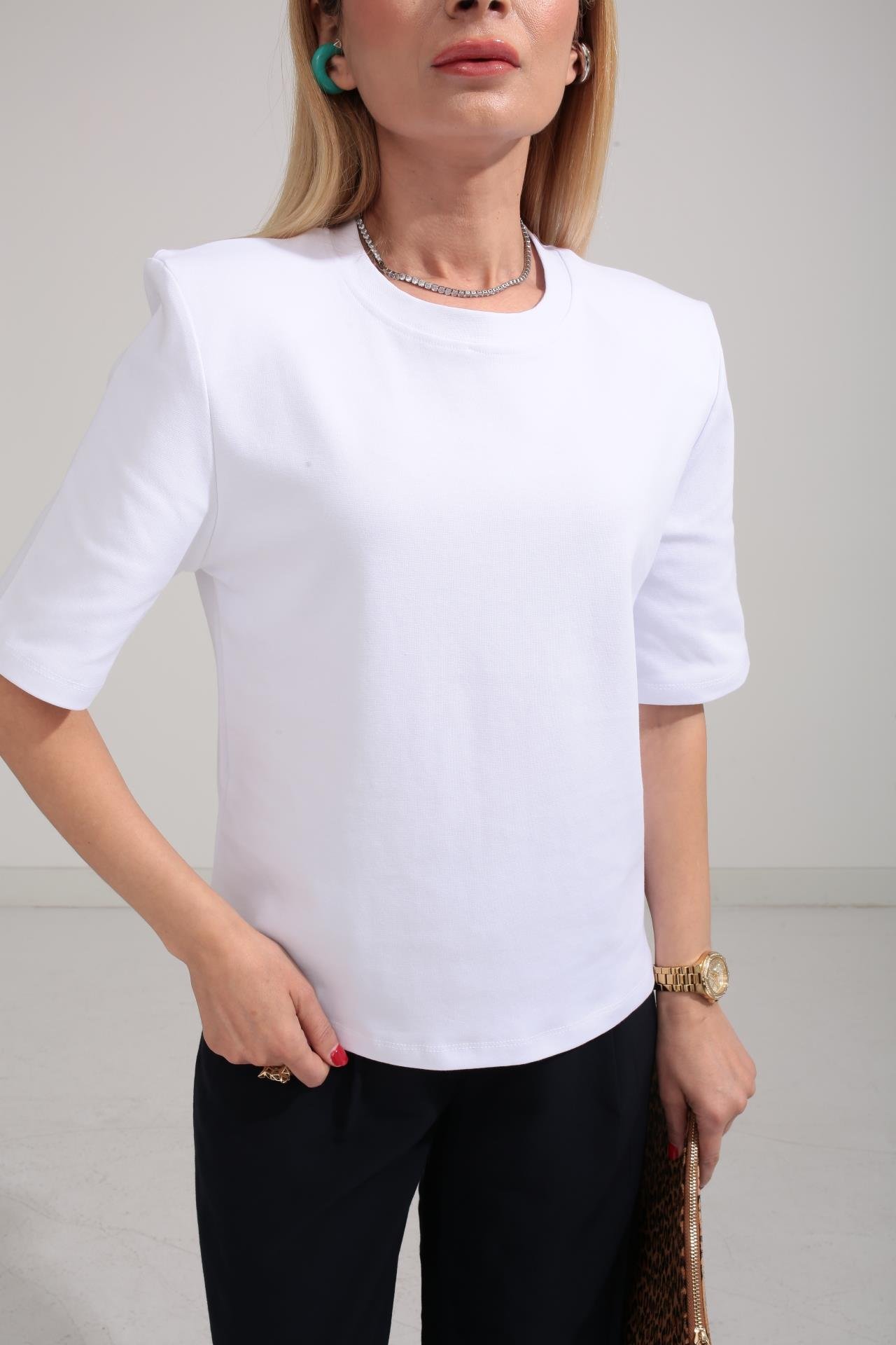 Beyaz Vatkalı Basic Tshirt T-SHİRT | NO33