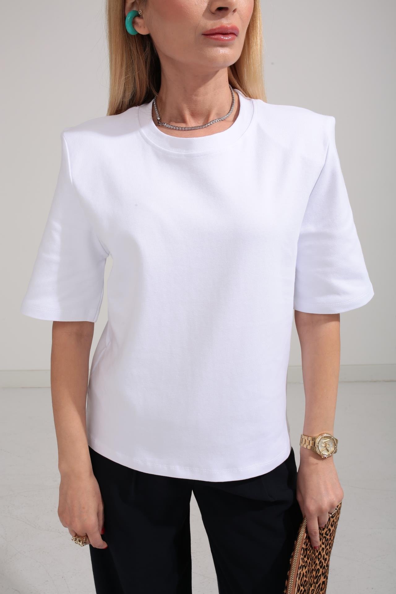 Beyaz Vatkalı Basic Tshirt T-SHİRT | NO33