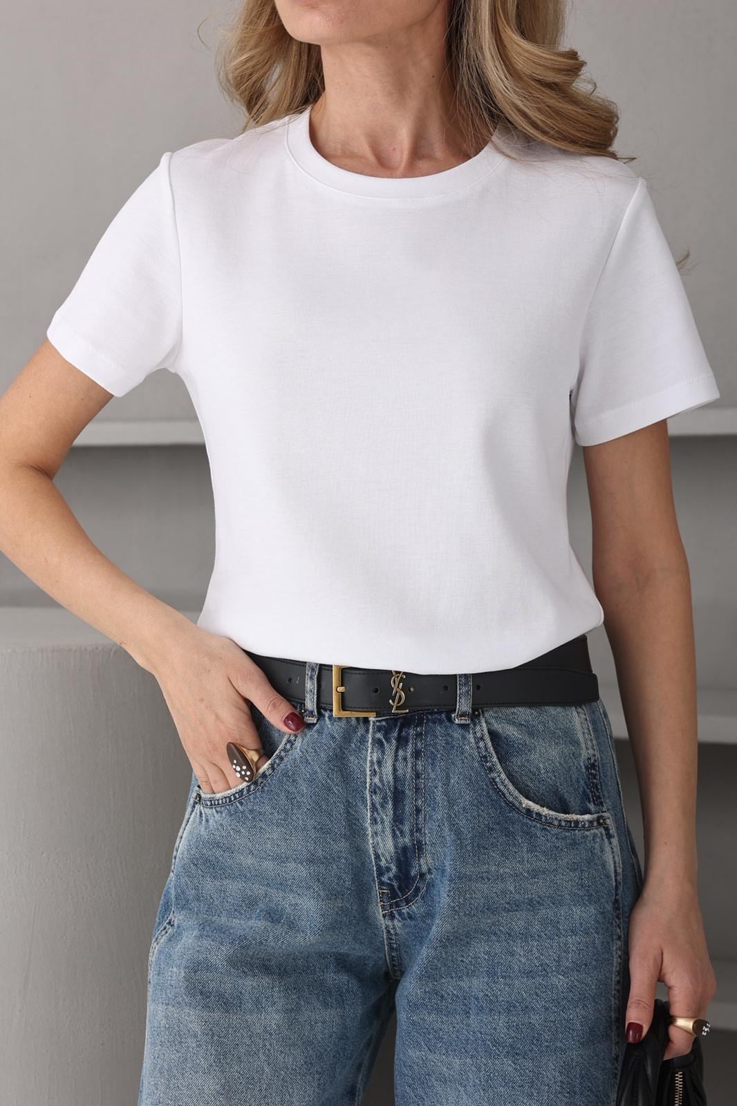 Bisiklet Yaka Beyaz Basic Tshirt T-SHİRT | NO33