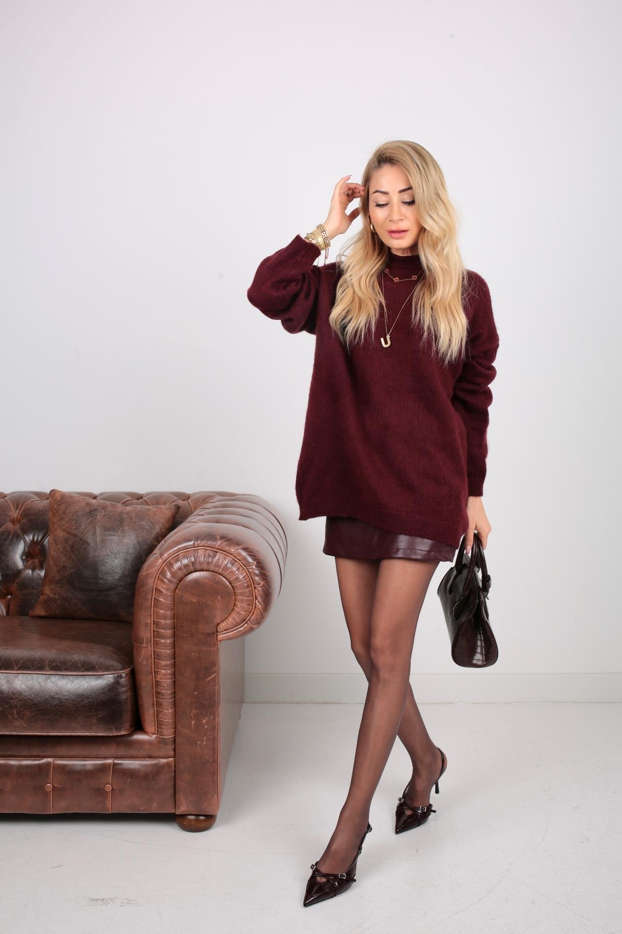 Bisiklet Yaka Bordo Basic Kazak TRİKO VE KAZAK