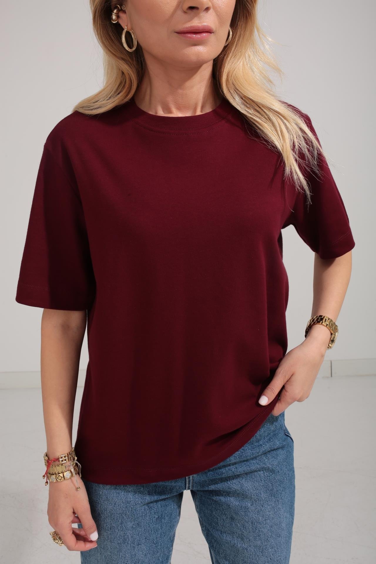 Bisiklet Yaka Bordo Basic Tshirt T-SHİRT | NO33