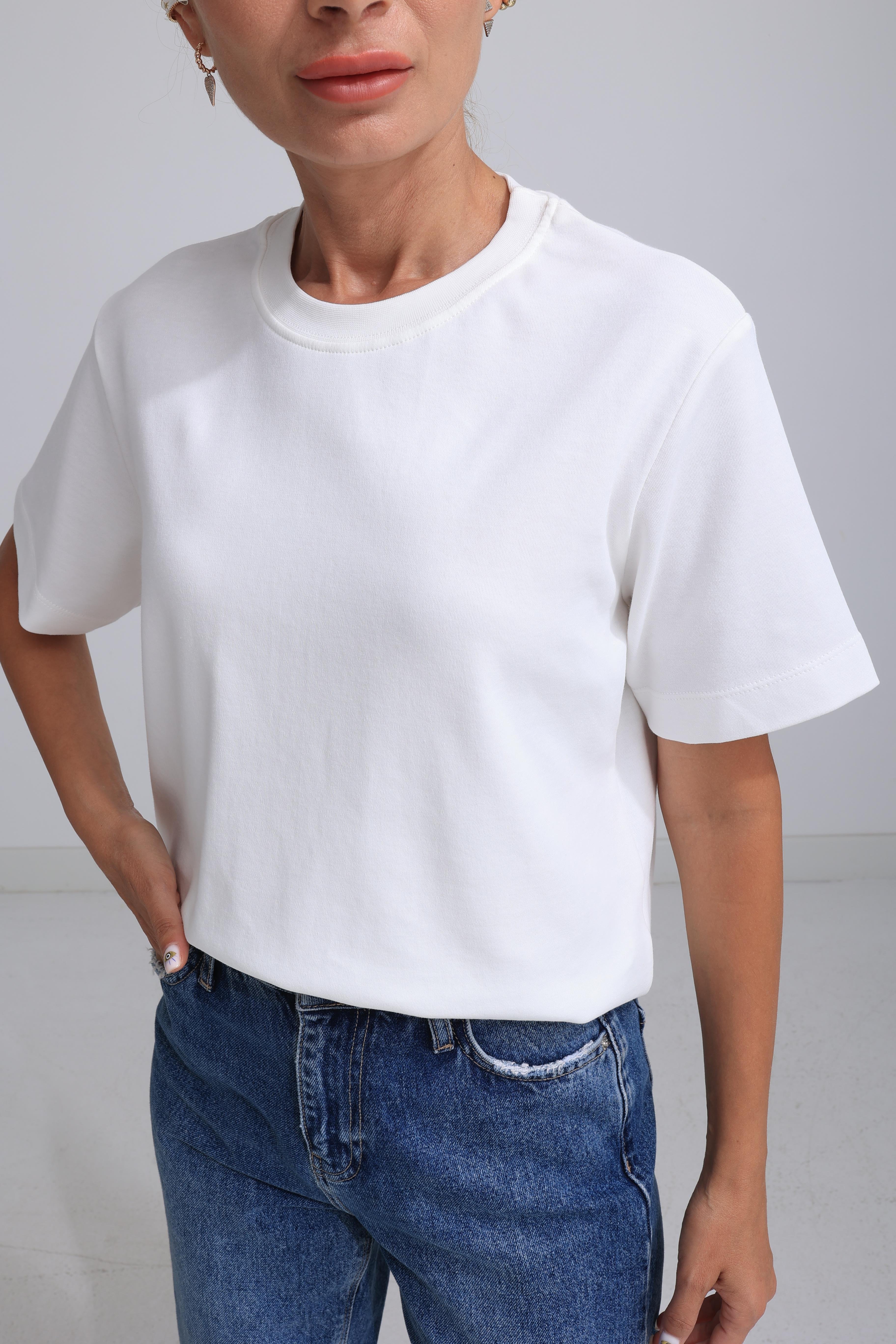 Bisiklet Yaka Ekru Basic Tshirt T-SHİRT | NO33