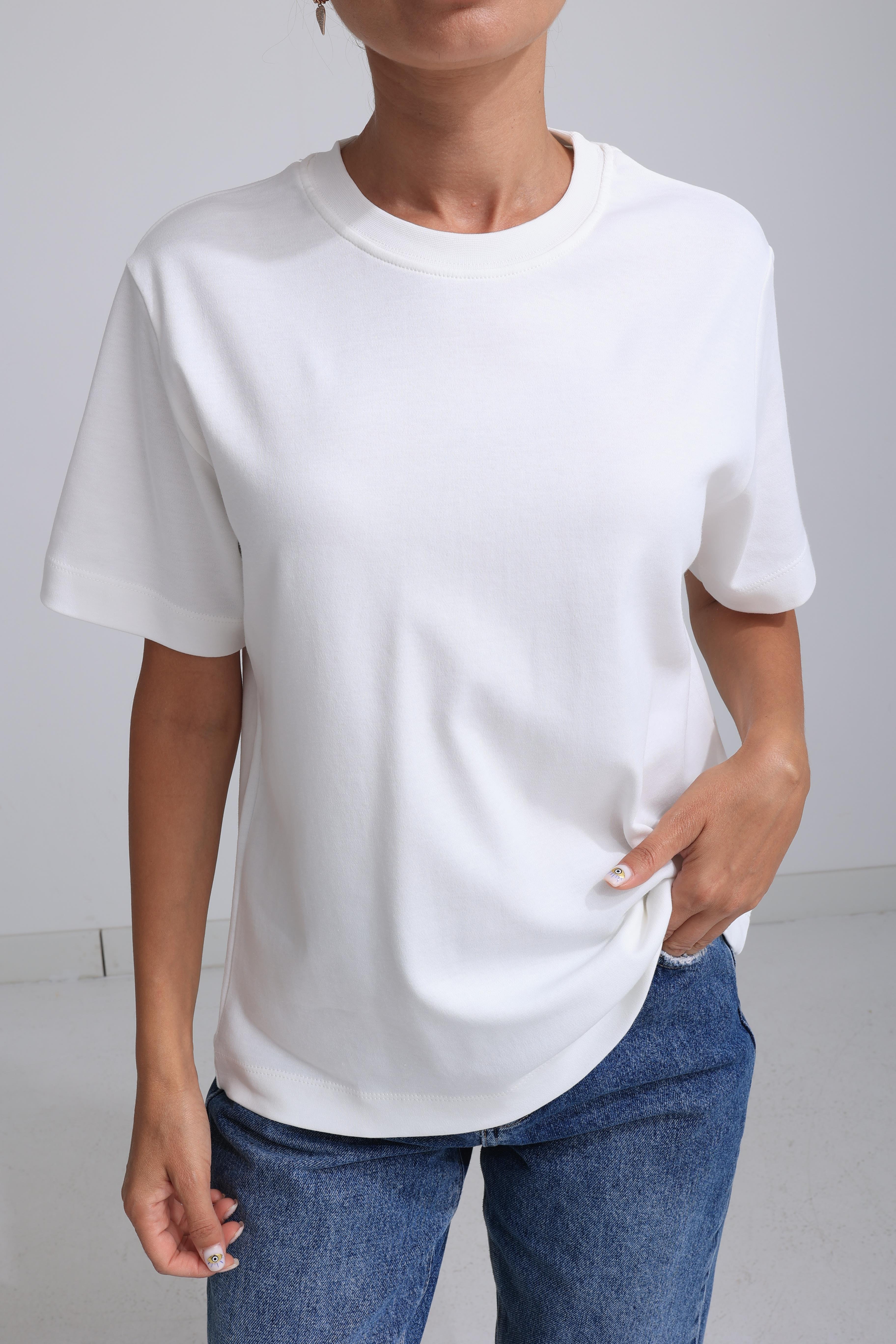 Bisiklet Yaka Ekru Basic Tshirt T-SHİRT | NO33