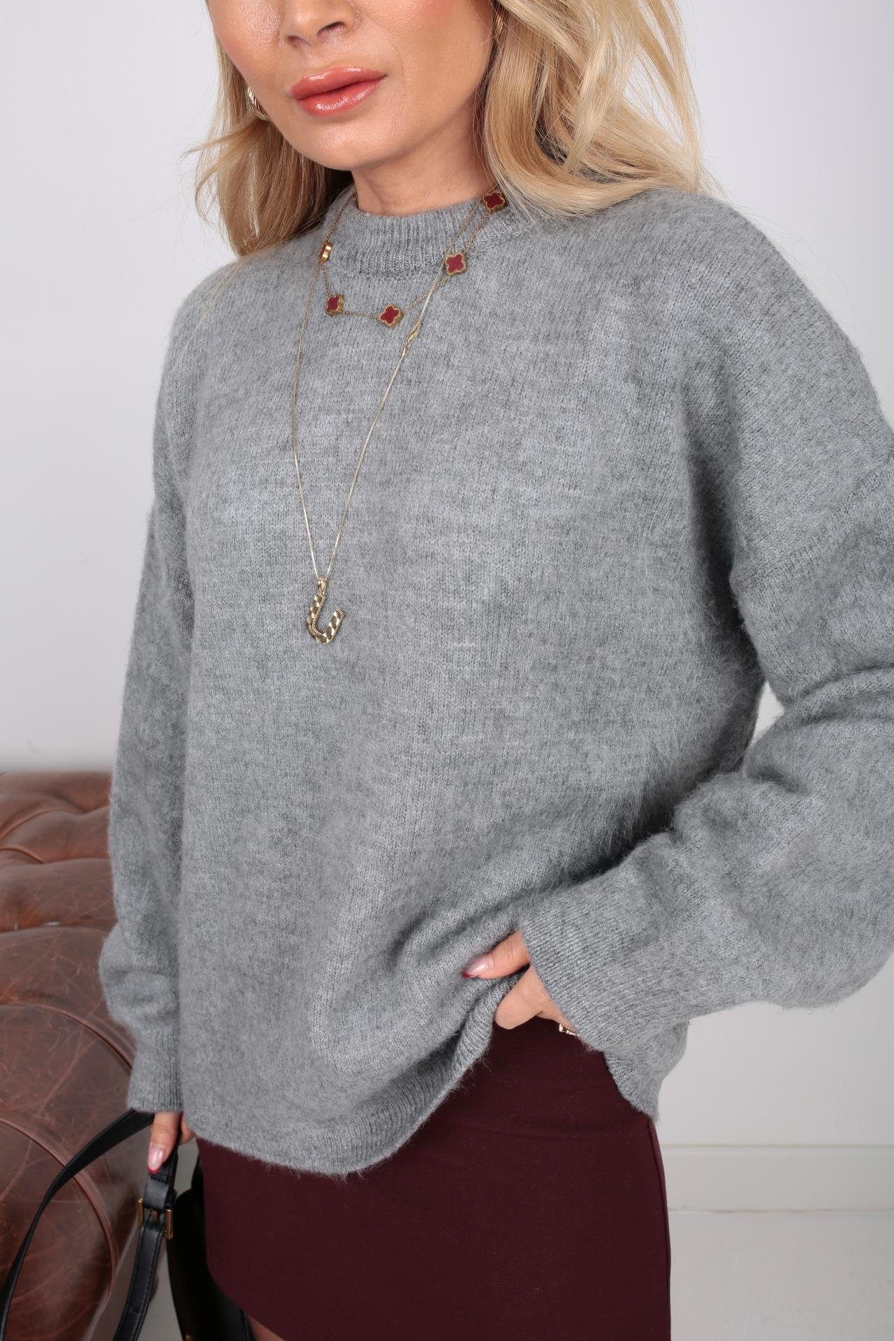 Bisiklet Yaka Gri Basic Kazak TRİKO VE KAZAK