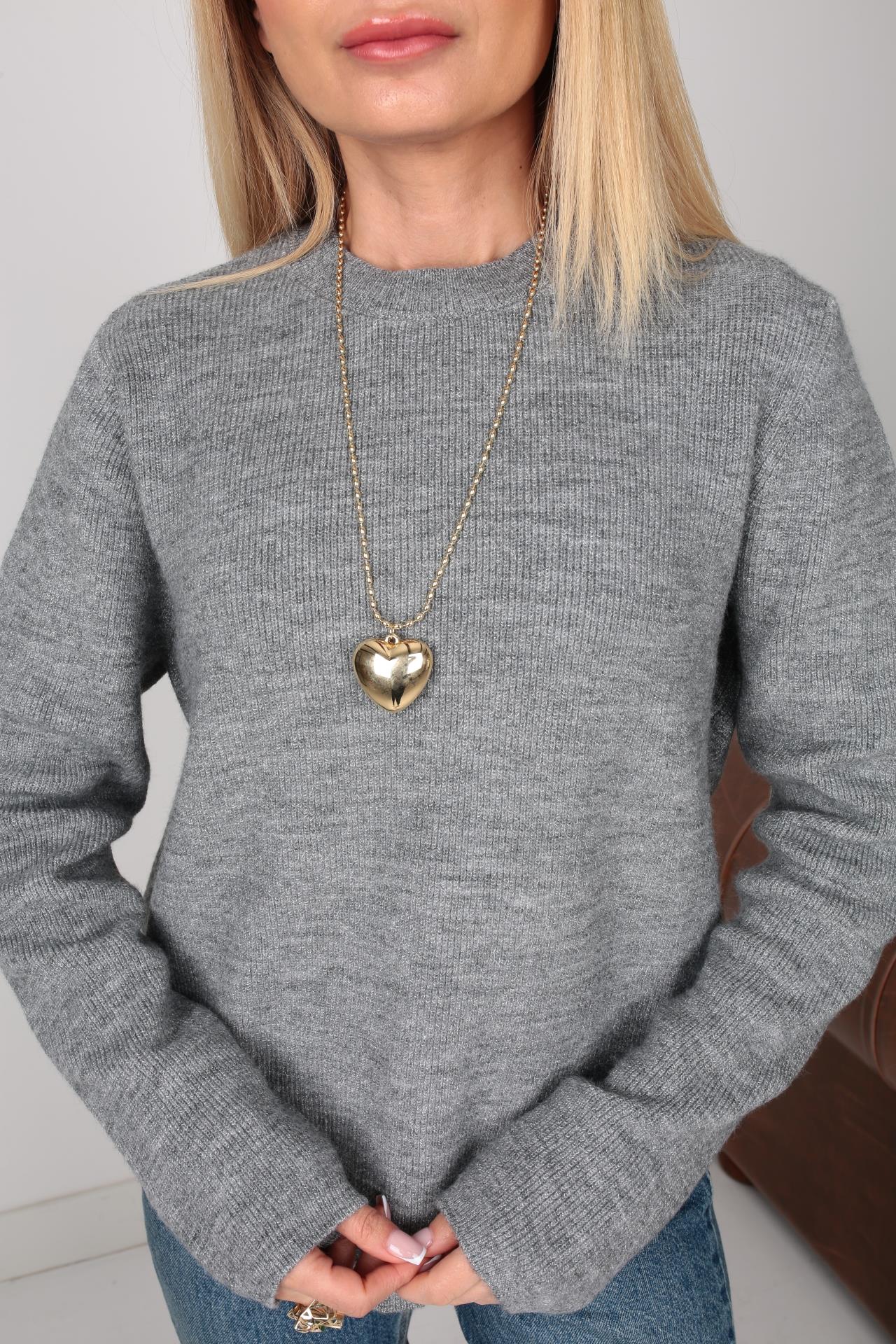 Bisiklet Yaka Gri İnce Triko Kazak TRİKO VE KAZAK