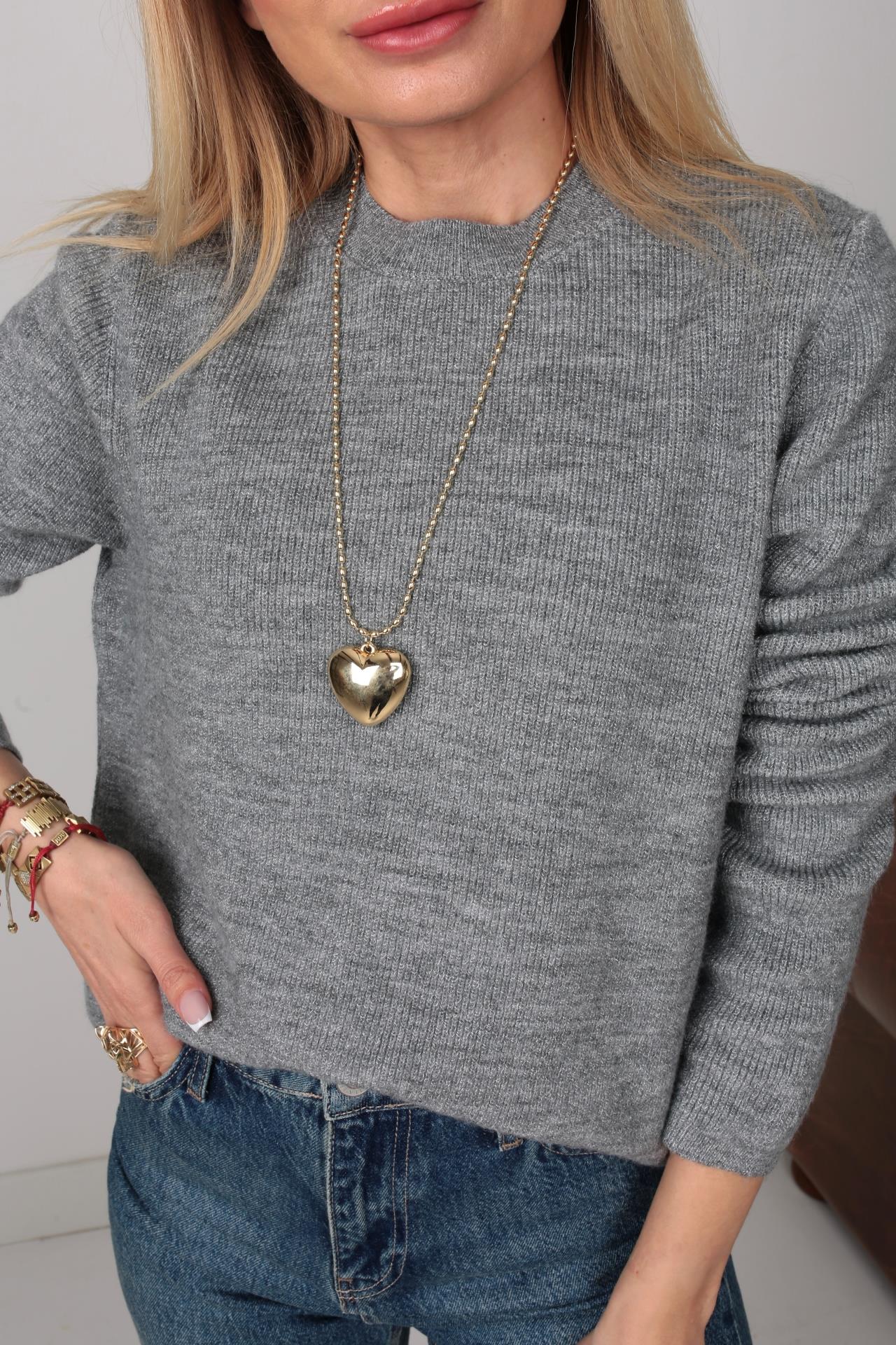 Bisiklet Yaka Gri İnce Triko Kazak TRİKO VE KAZAK