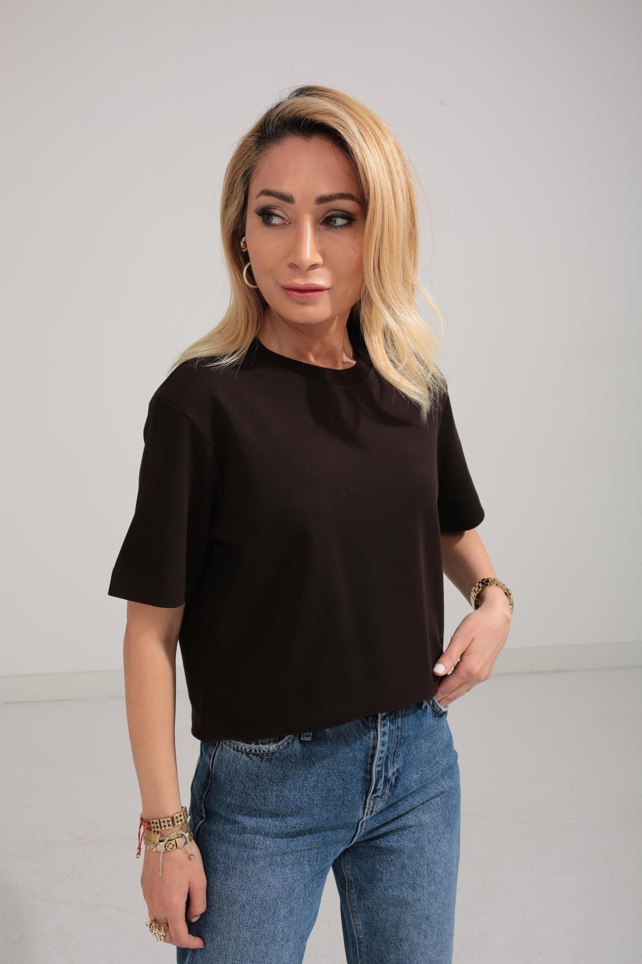 Bisiklet Yaka Kahve Basic Tshirt T-SHİRT | NO33