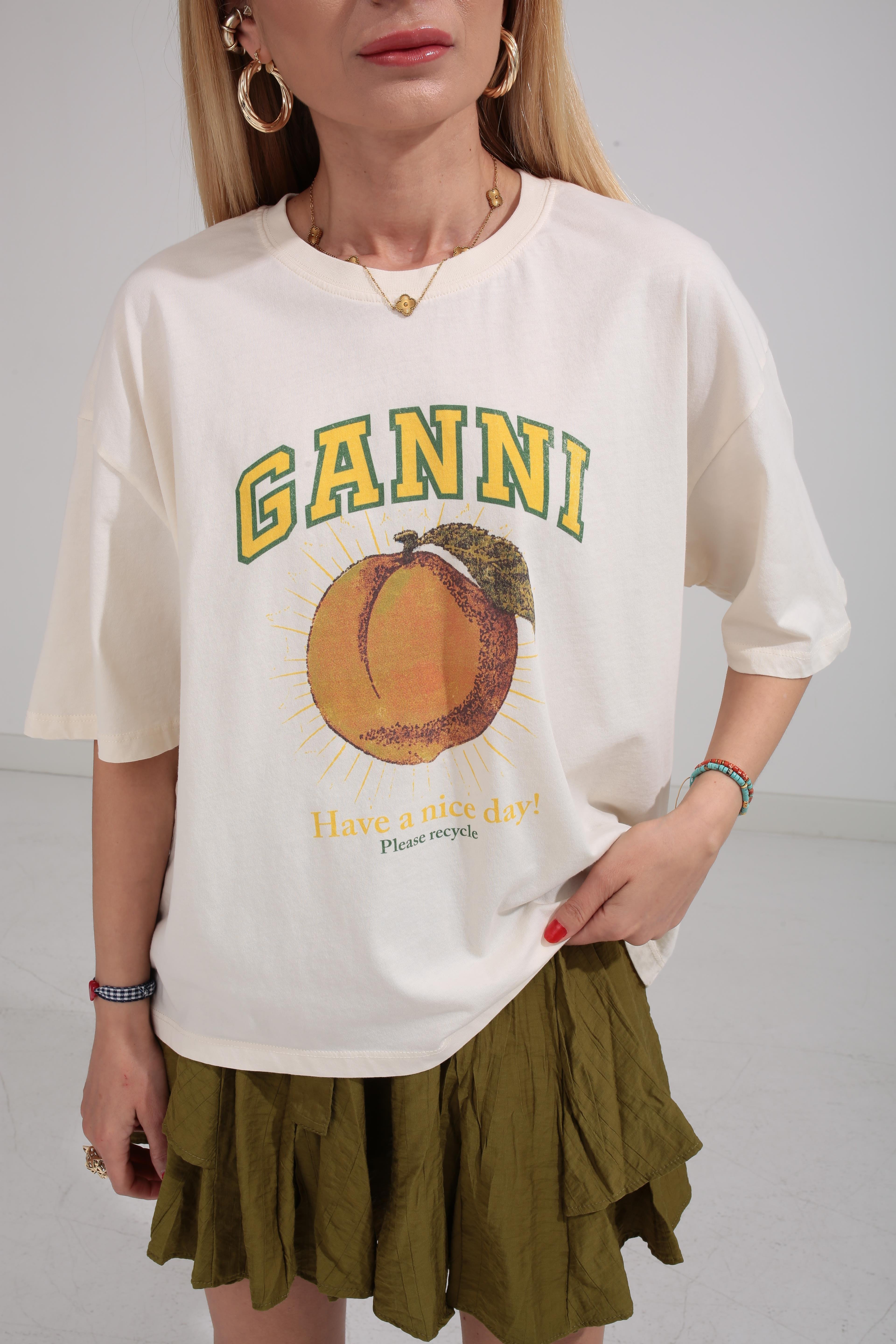 Bisiklet Yaka Kayısı Baskılı  Oversize Tshirt T-SHİRT | NO33