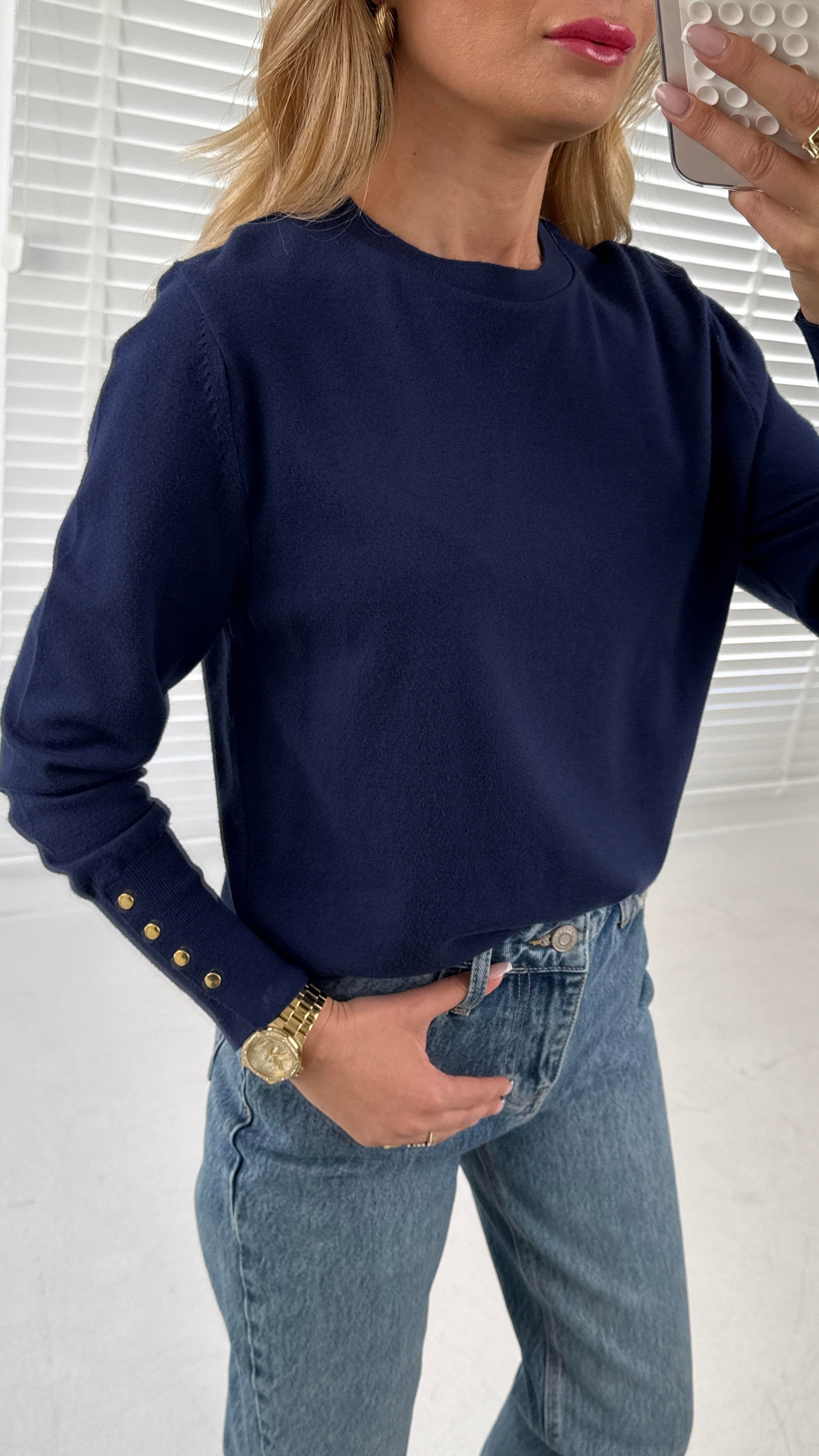 Bisiklet Yaka Kolu Droplu Lacivert Kazak TRİKO VE KAZAK