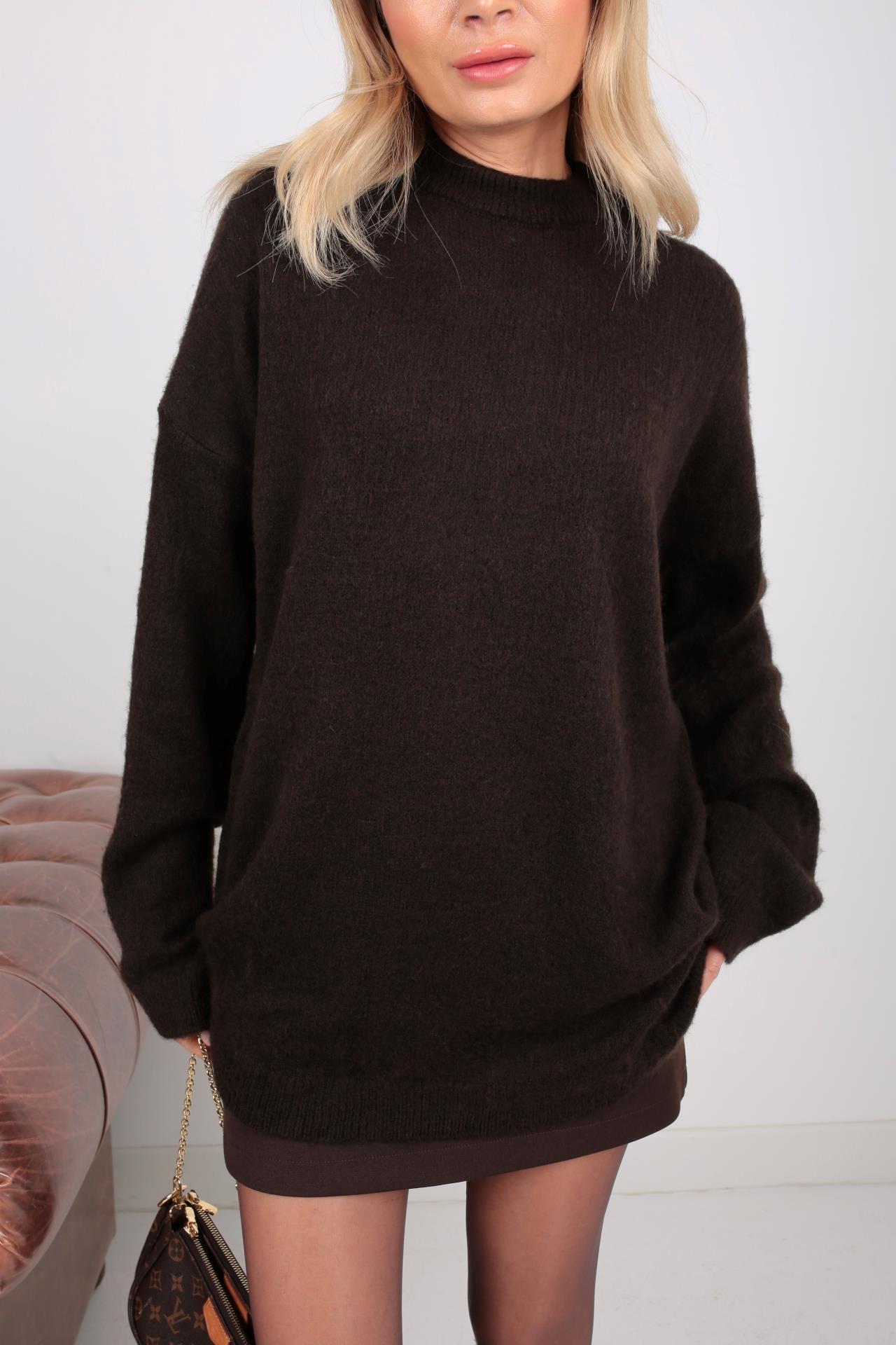 Bisiklet Yaka Koyu Kahve Basic Kazak TRİKO VE KAZAK