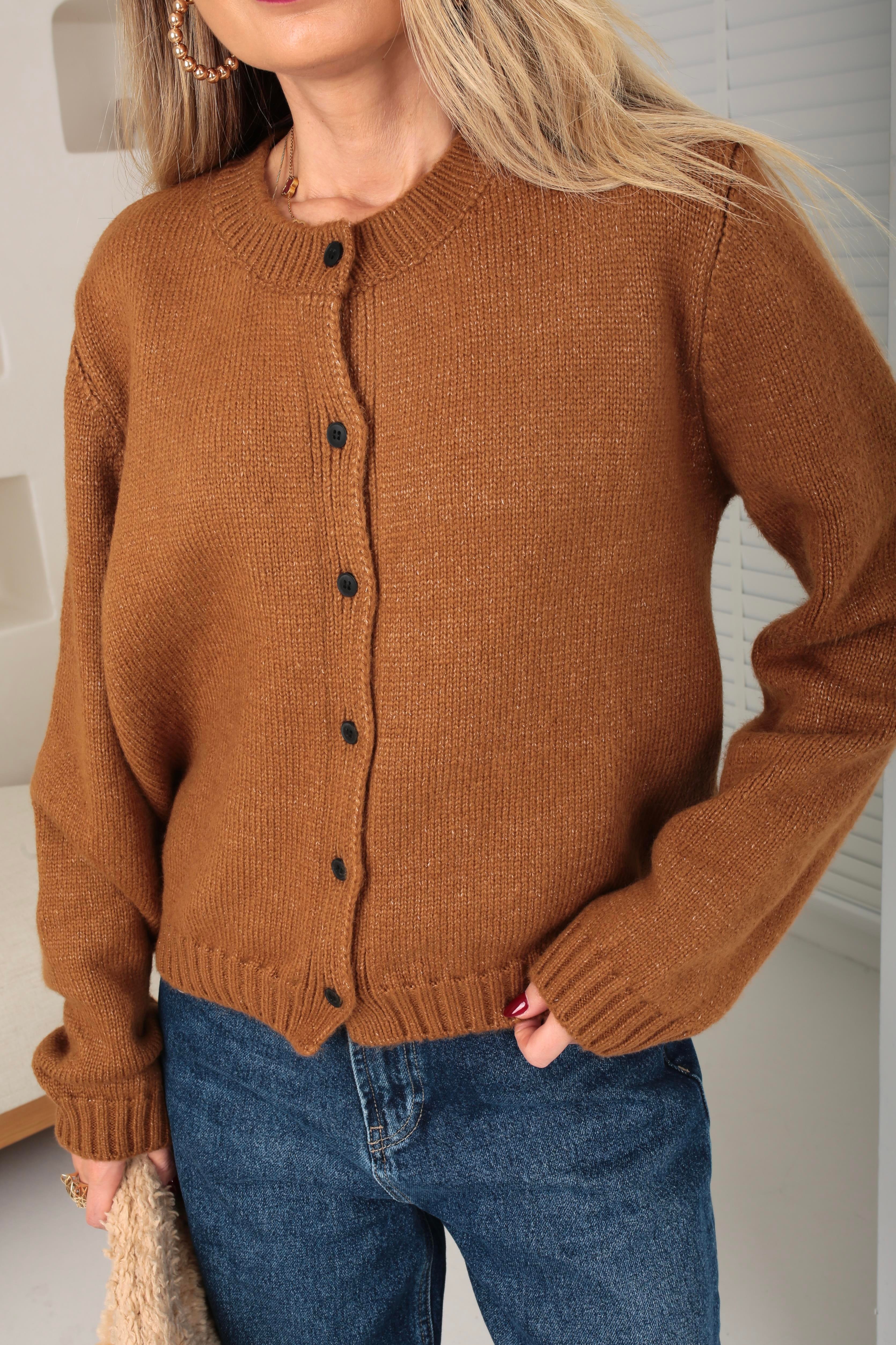 Bisiklet Yaka Küçük Düğmeli Camel Hırka HIRKA