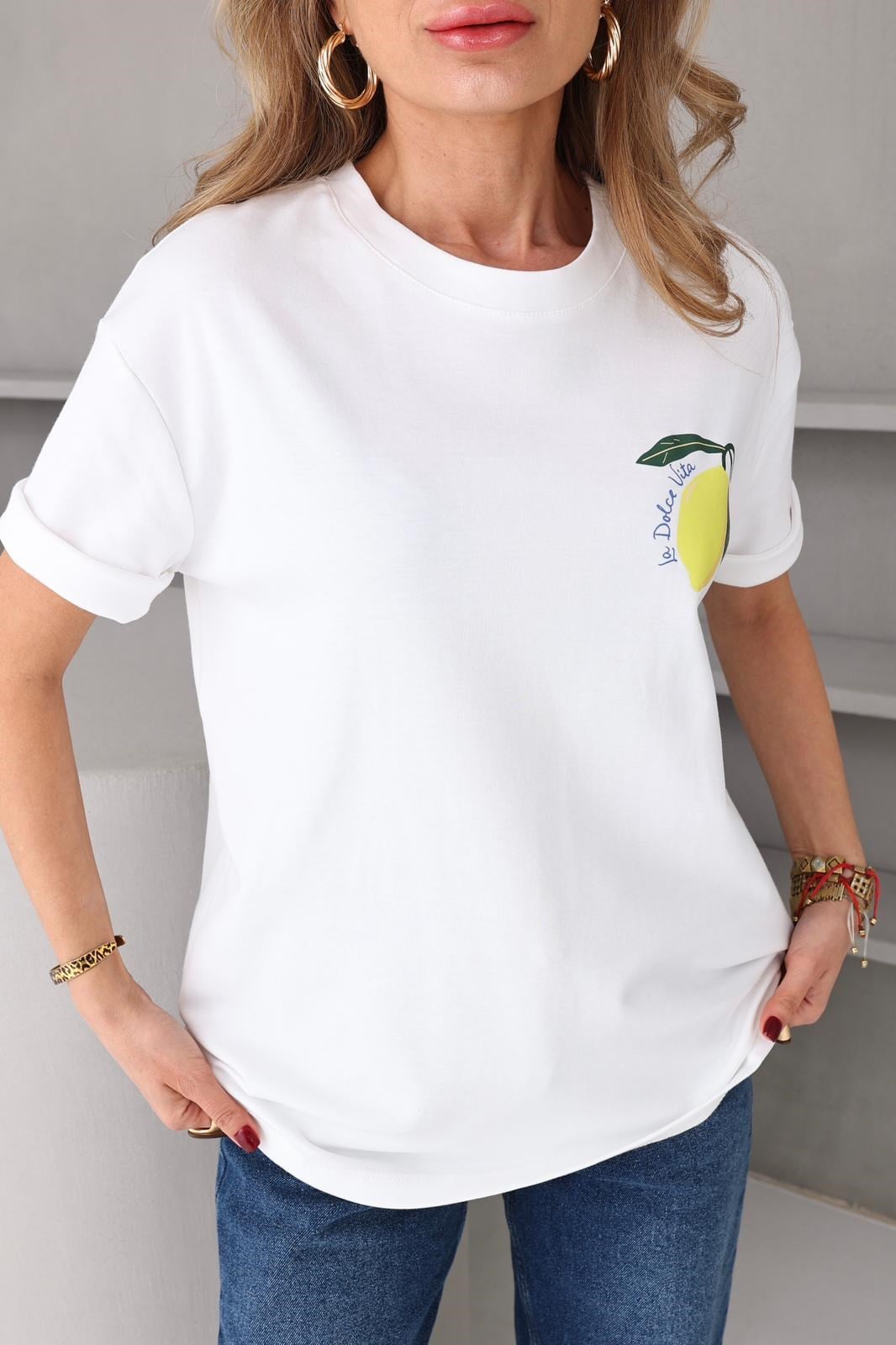 Bisiklet Yaka Limon Baskılı Tshirt T-SHİRT | NO33