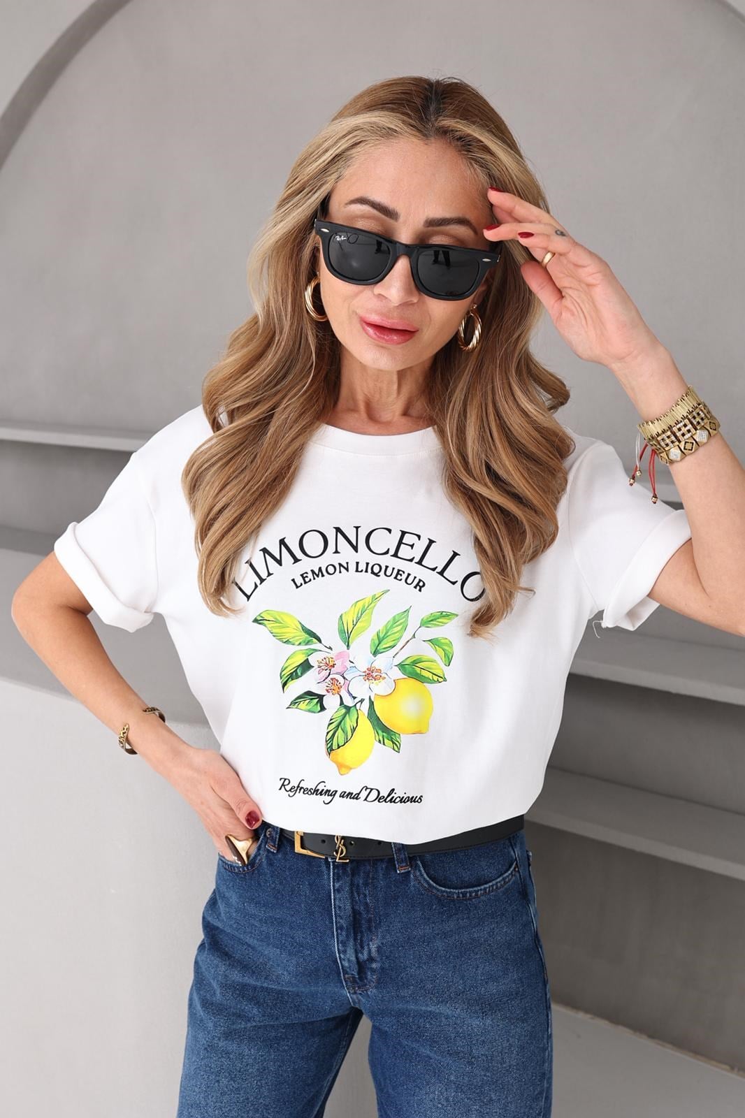 Bisiklet Yaka Limon Çiçeği Baskılı Tshirt T-SHİRT | NO33