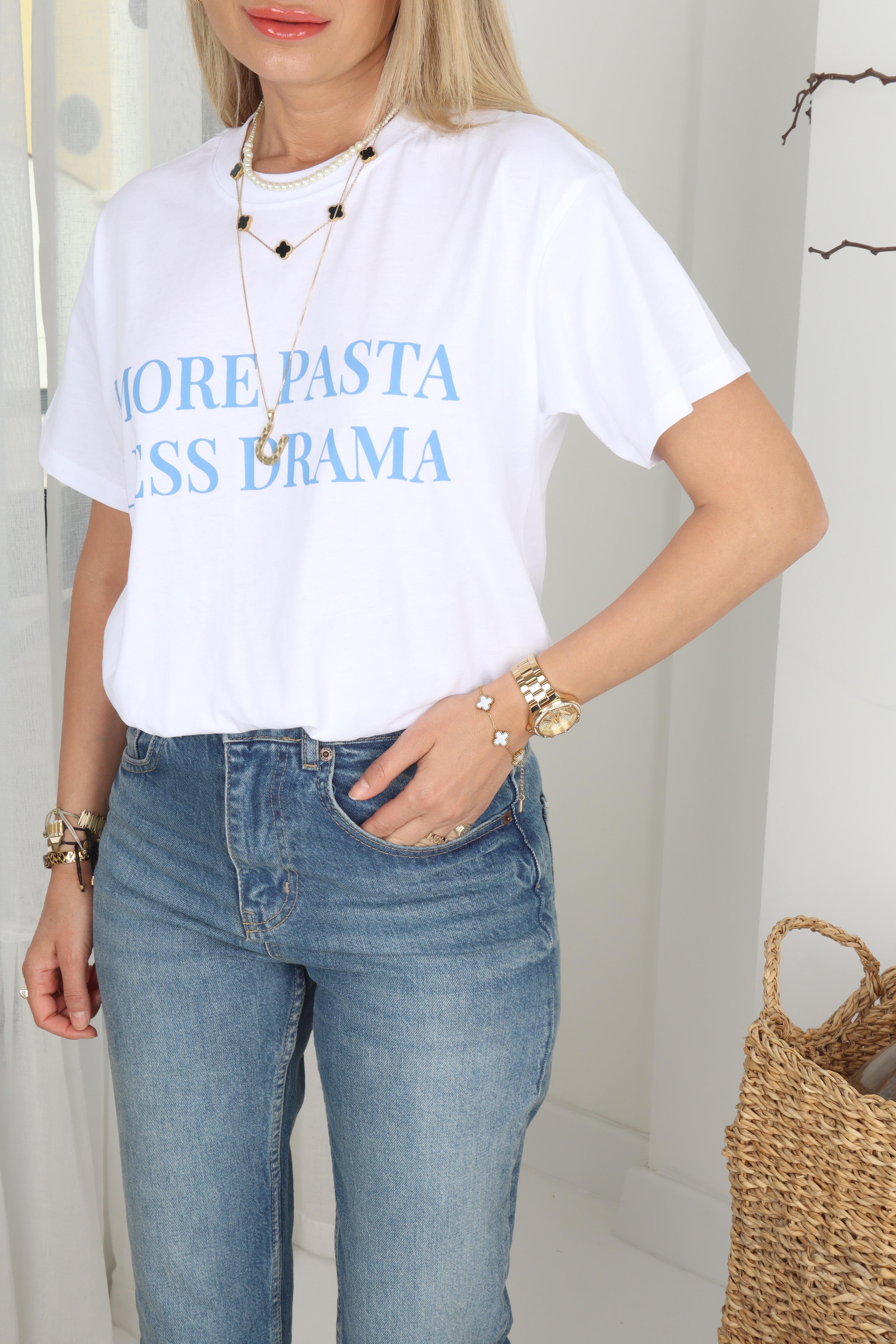Bisiklet Yaka Mavi Yazı Baskılı Tshirt T-SHİRT