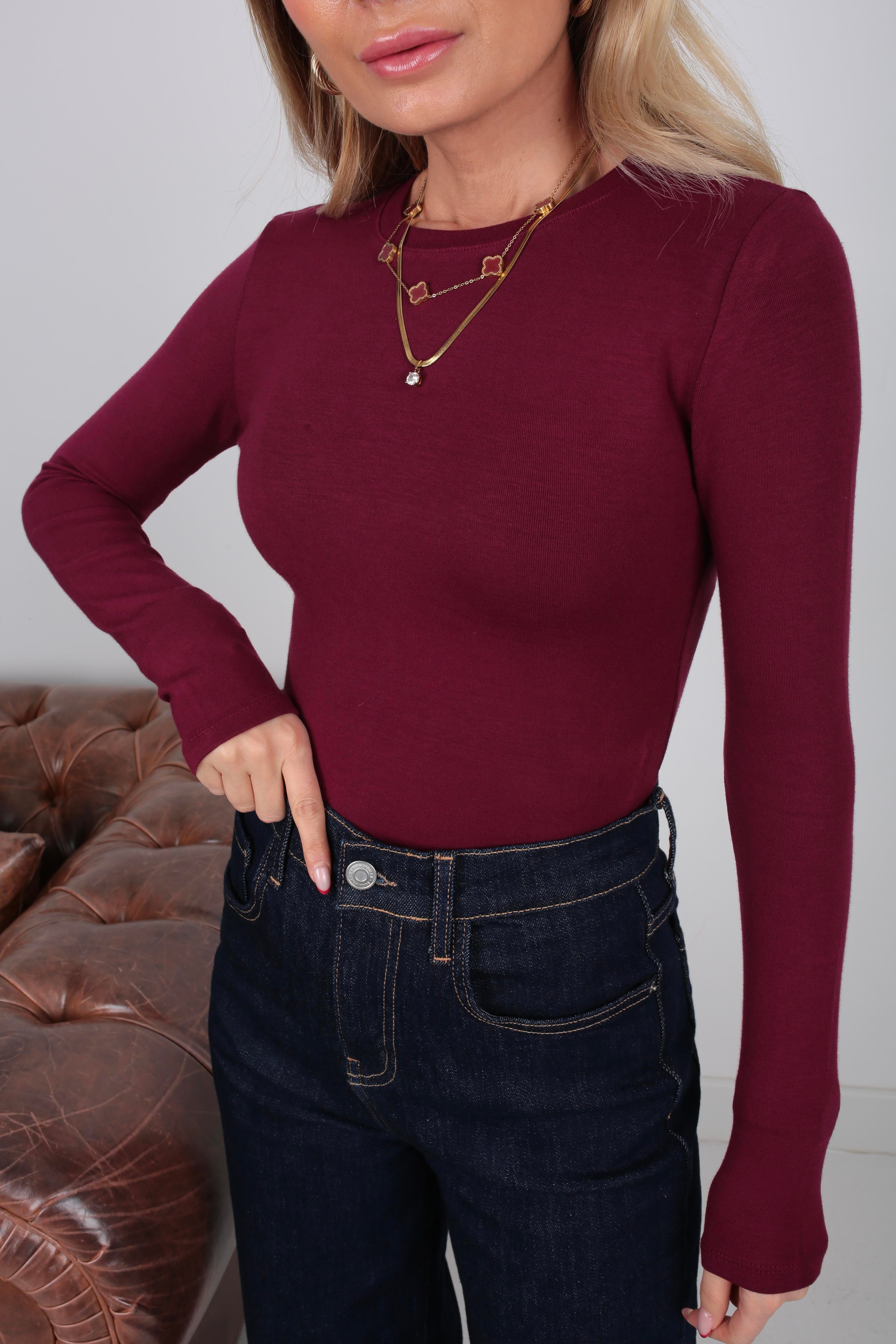 Bisiklet Yaka Mürdüm Dar Bady Bluz SWEATSHİRT
