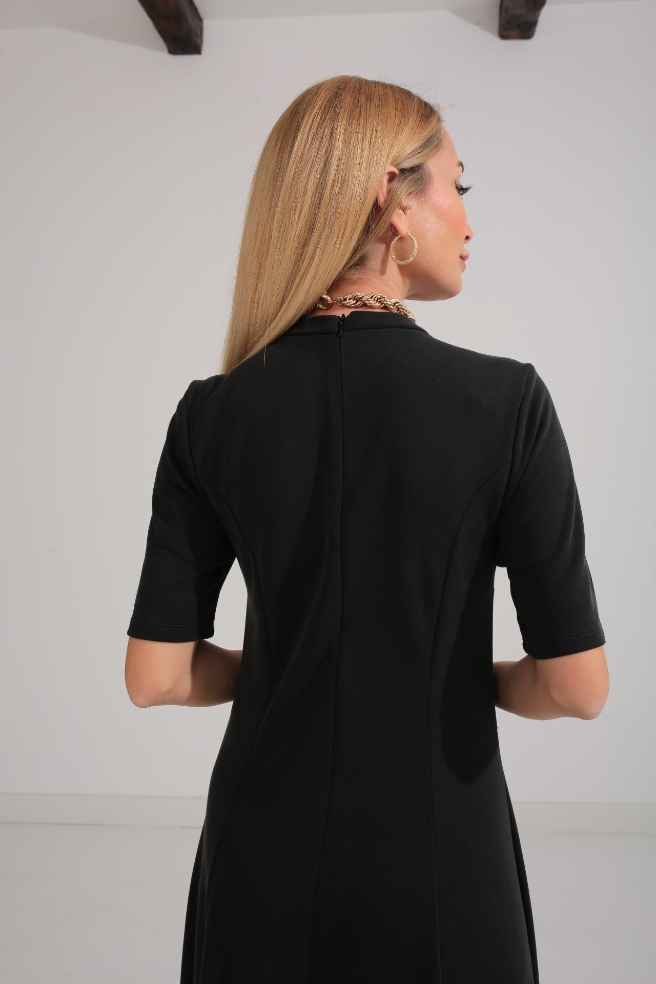 Bisiklet Yaka Parçalı Kaşkorse Füme Elbise ELBİSE