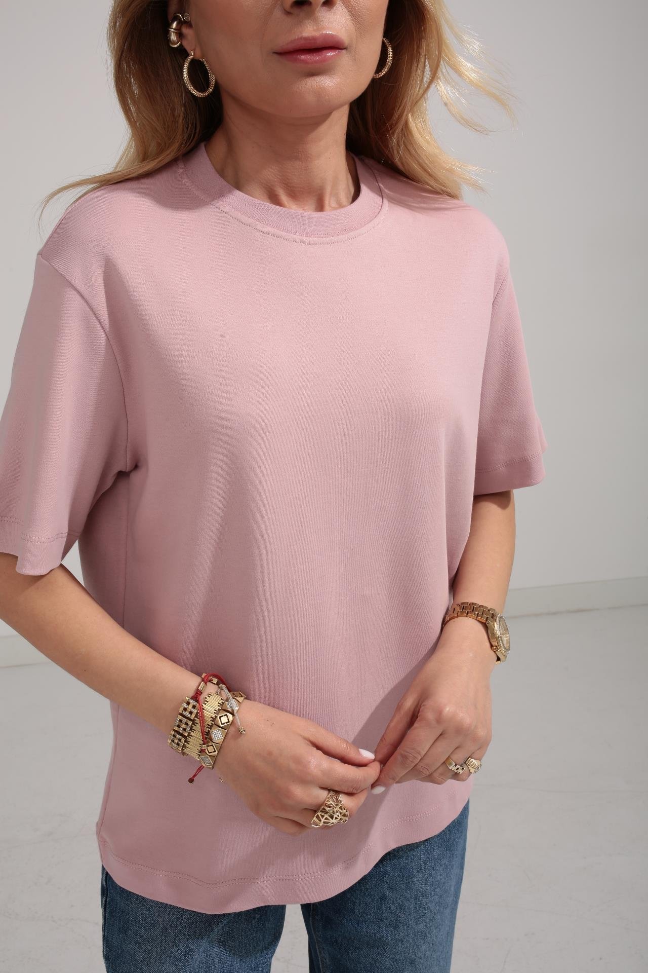 Bisiklet Yaka Pudra Basic Tshirt T-SHİRT | NO33