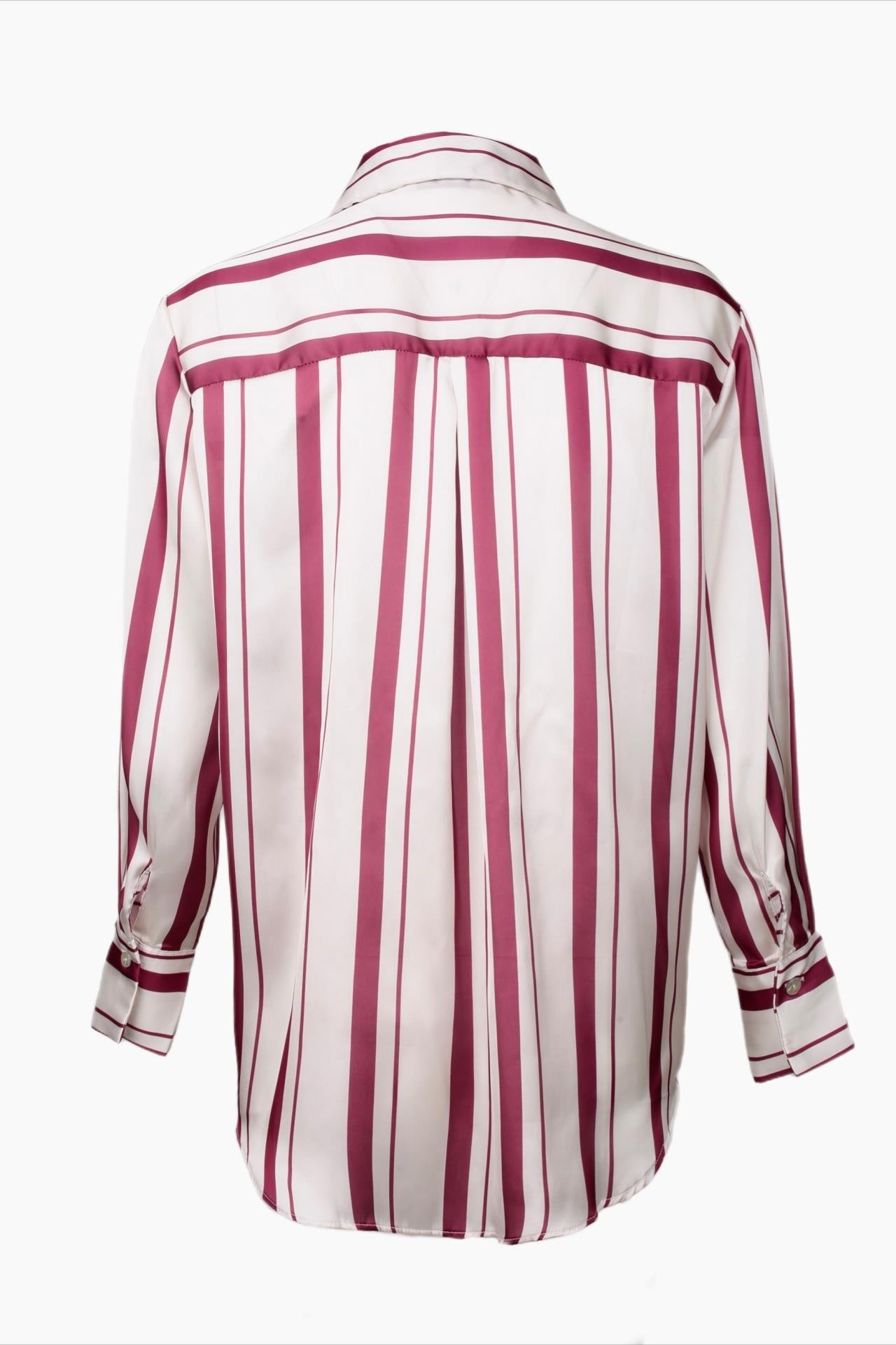 Bordo Çizgili Saten Gömlek GÖMLEK