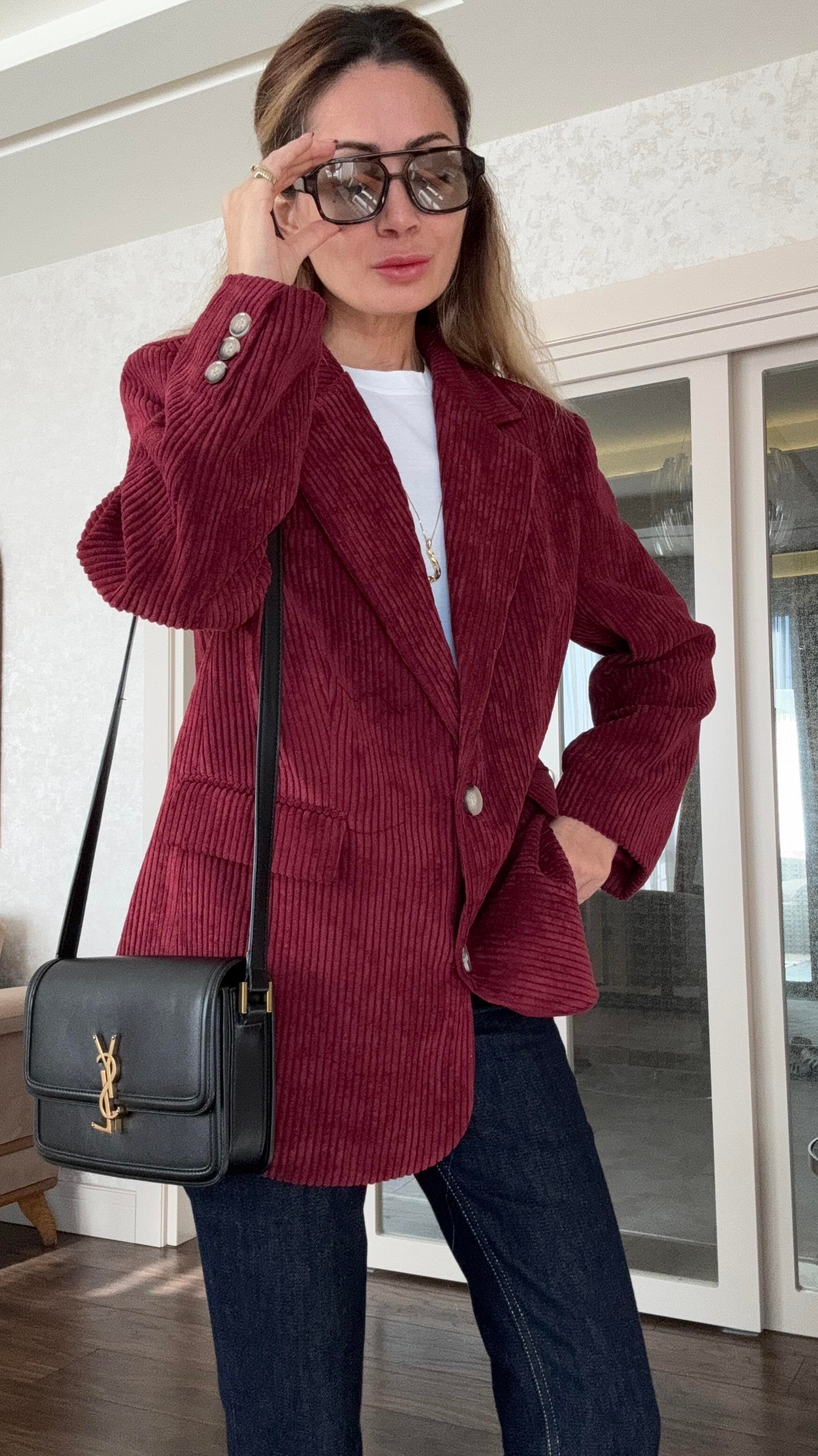 Bordo Kalın Fitilli Kadife Ceket CEKET