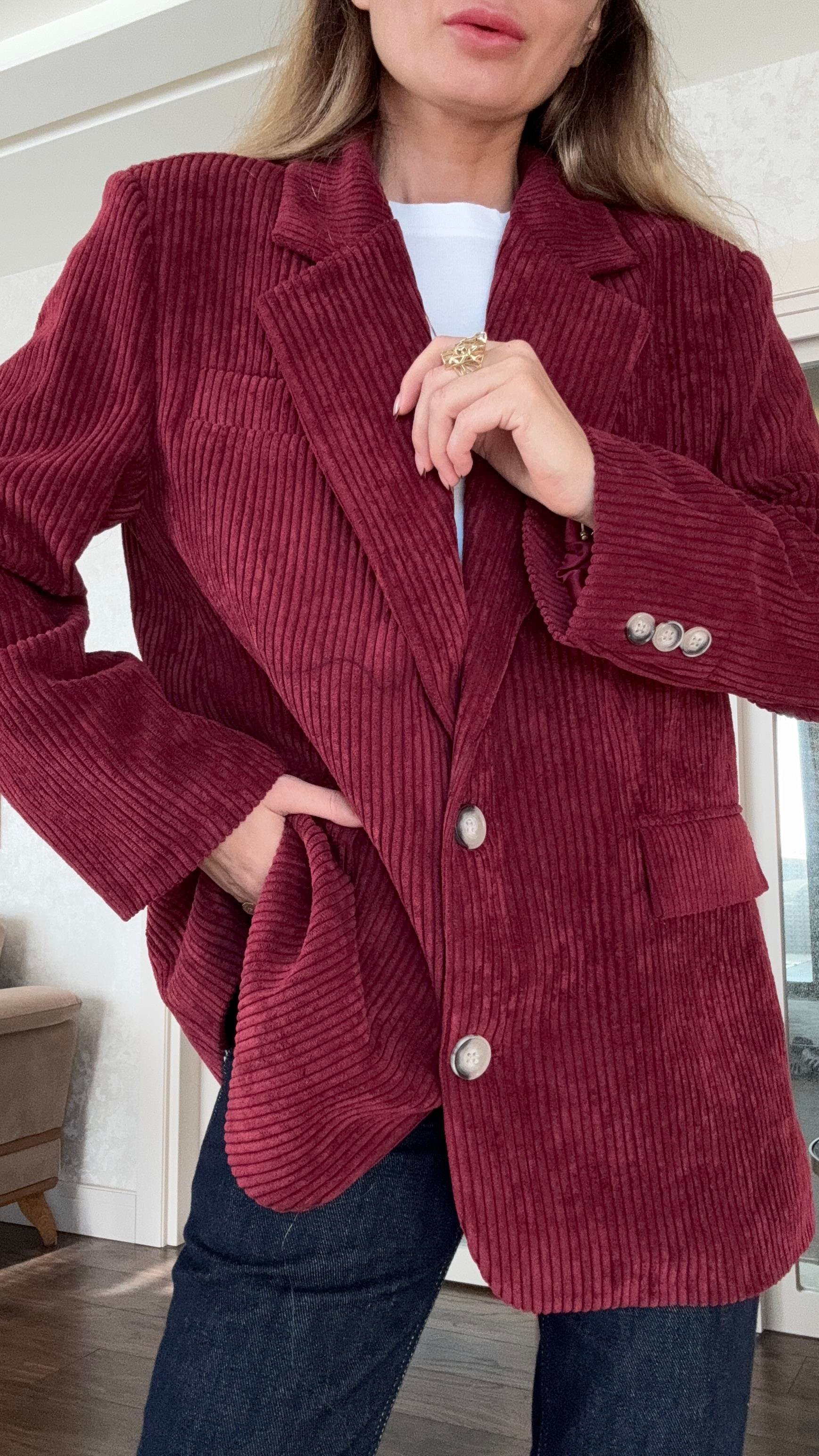 Bordo Kalın Fitilli Kadife Ceket CEKET