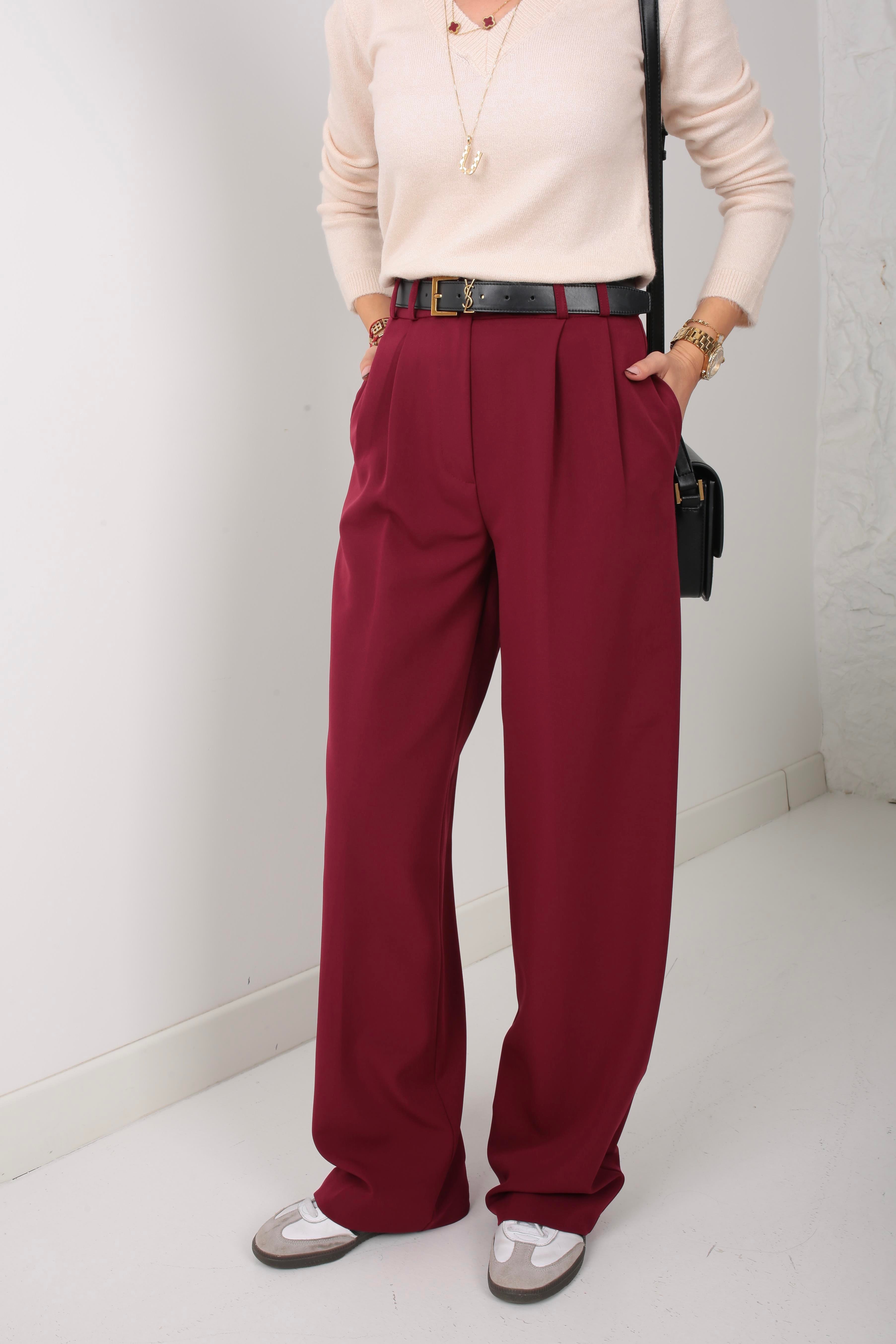 Bordo Kopçalı Palazzo Pantolon PANTOLON