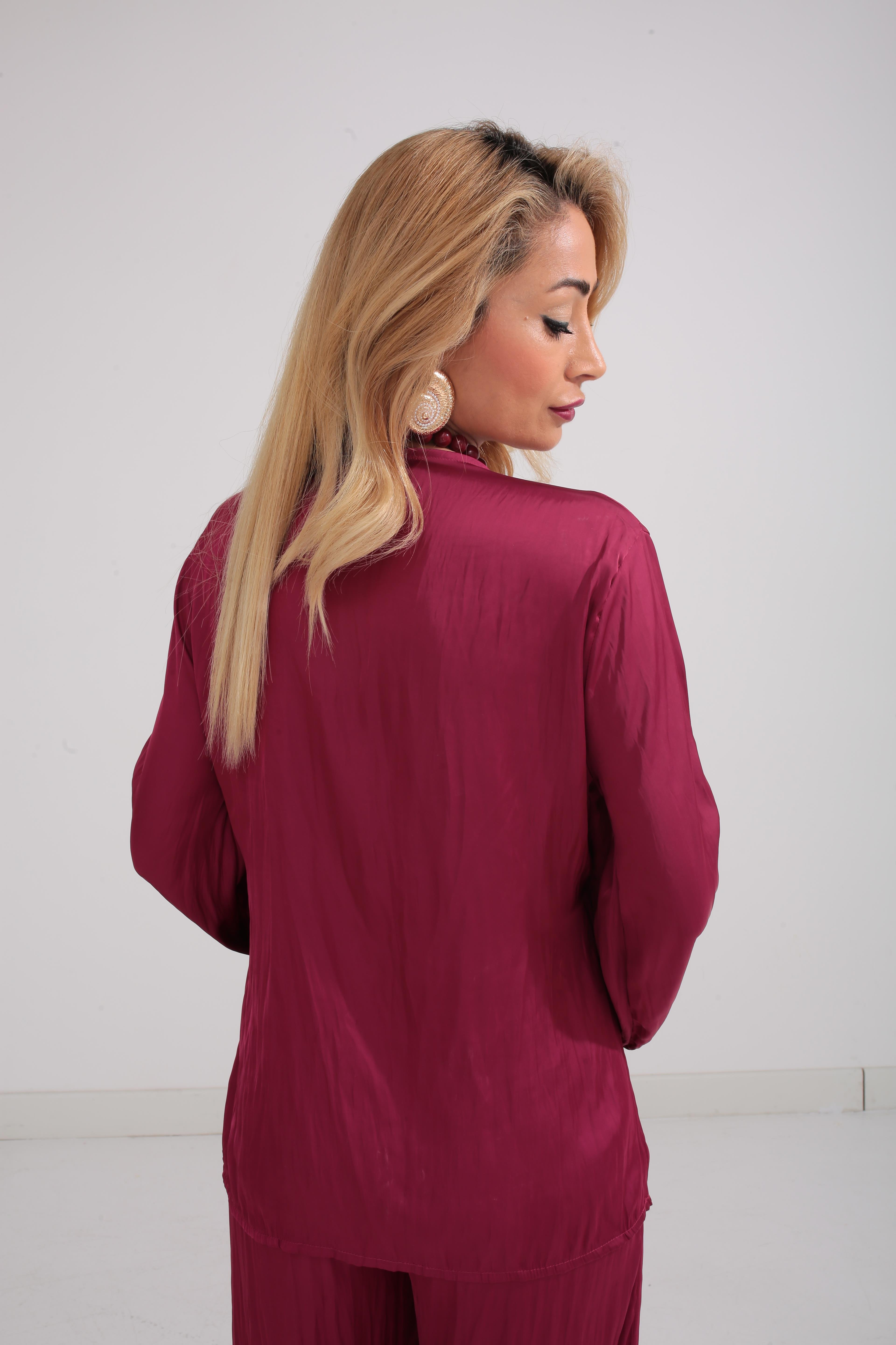 Bordo Kraşlı Kruvaze Bağlama Saten Takım TAKIM | NO33