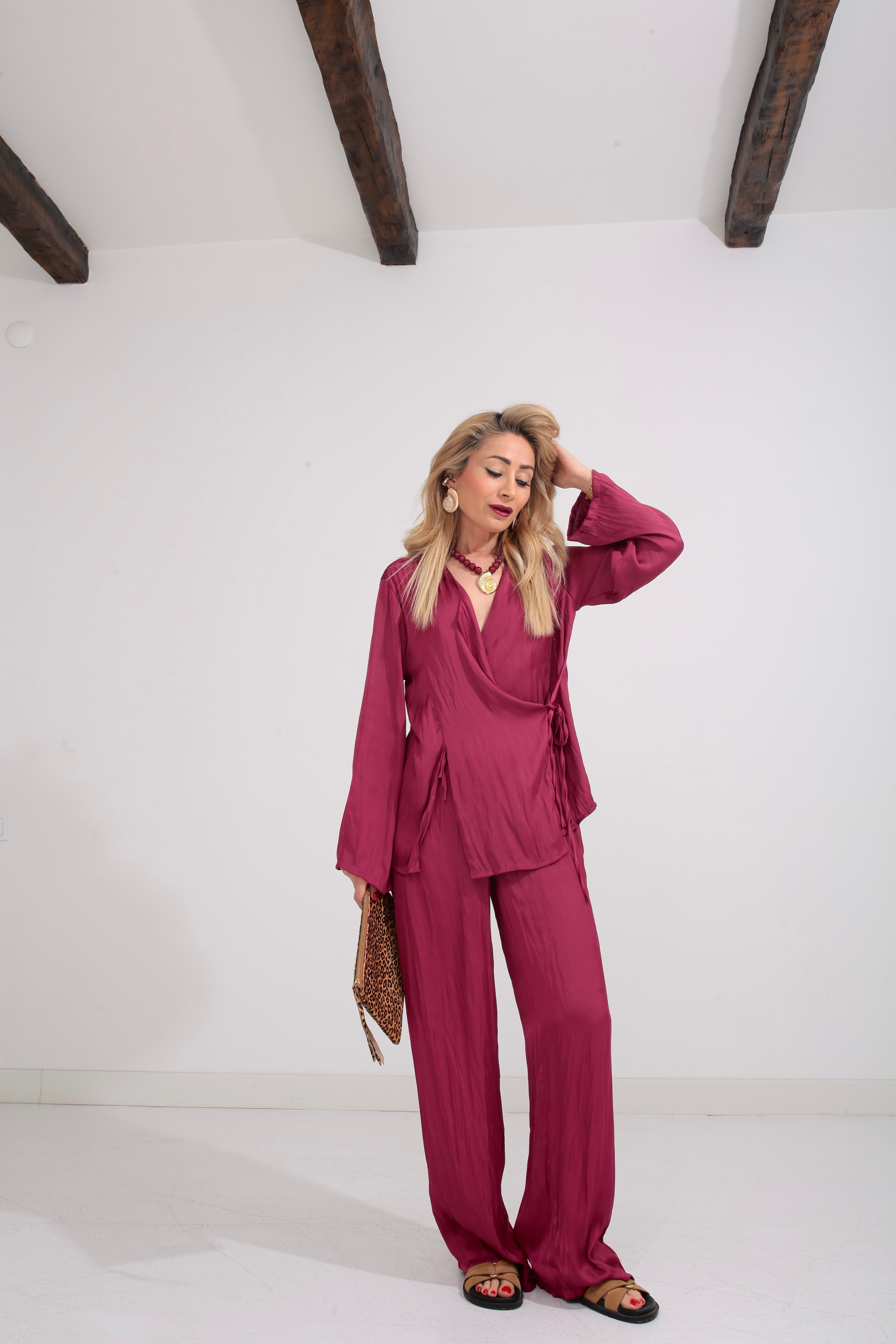 Bordo Kraşlı Kruvaze Bağlama Saten Takım TAKIM | NO33