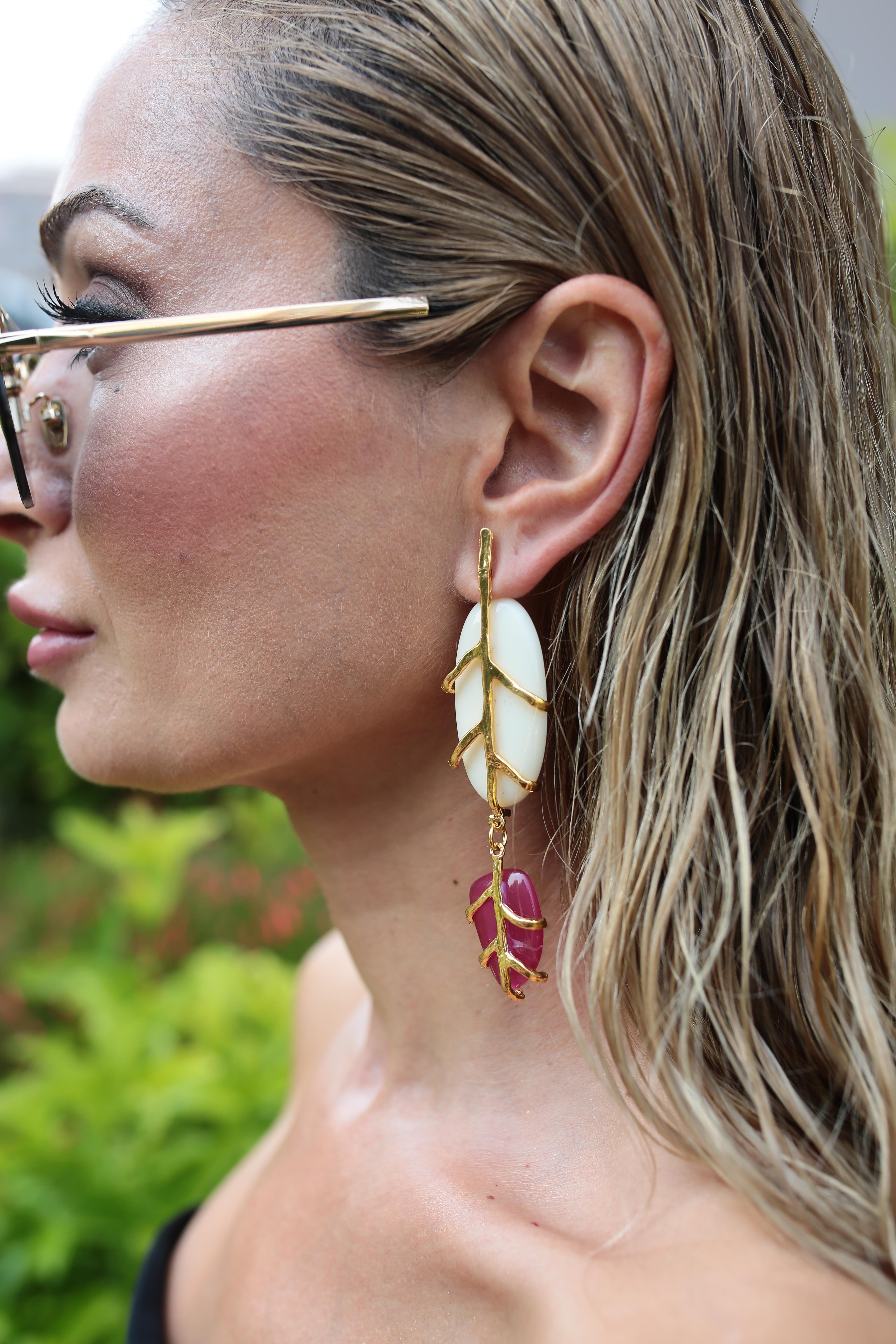 Bordo Krem Gold Geçişli Jel Küpe KÜPE | NO33