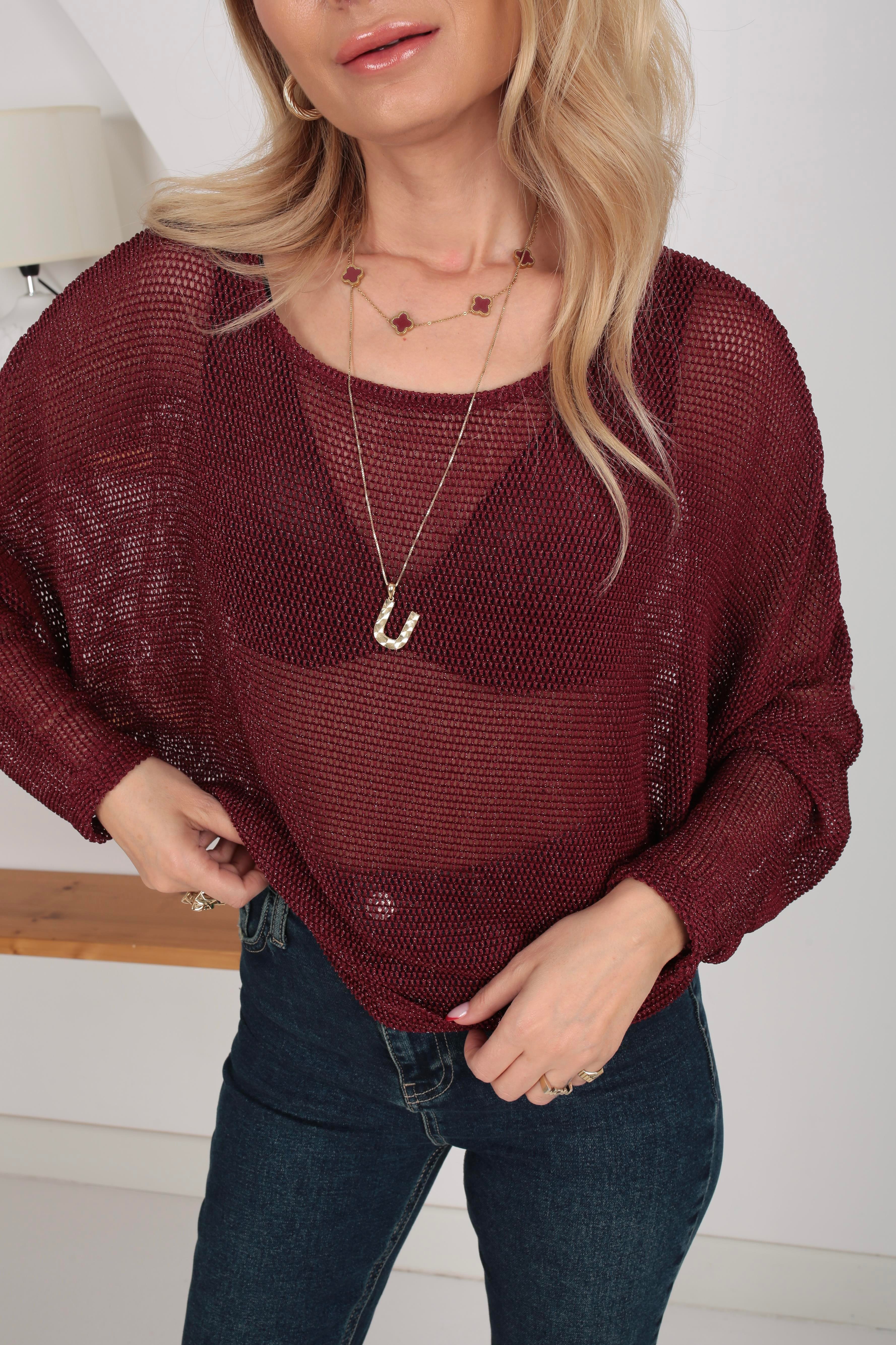 Bordo Simli File Bluz BLUZ